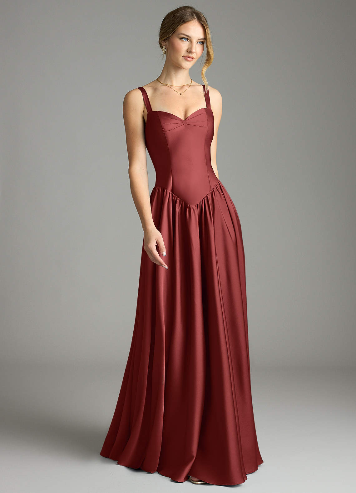 Evadina A-Line Sweetheart Stretch Satin Bridesmaid Dress in Terracotta