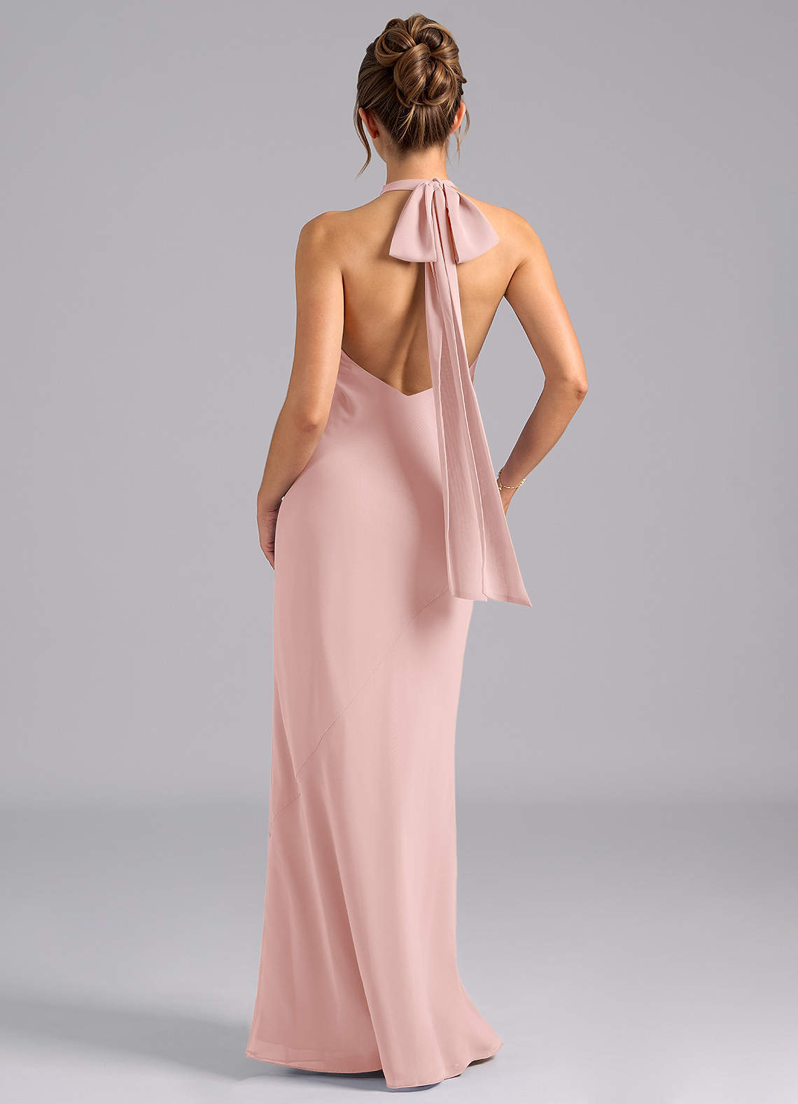 Velli Mermaid Halter Chiffon Bridesmaid Dress in Powder Pink