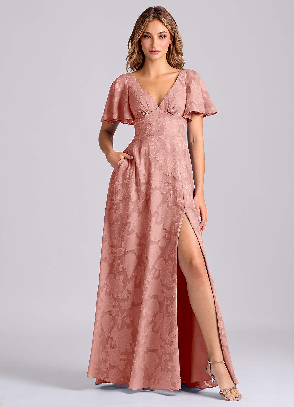 Kimber A-Line V-Neck Floral Burnout Bridesmaid Dress in Rosette
