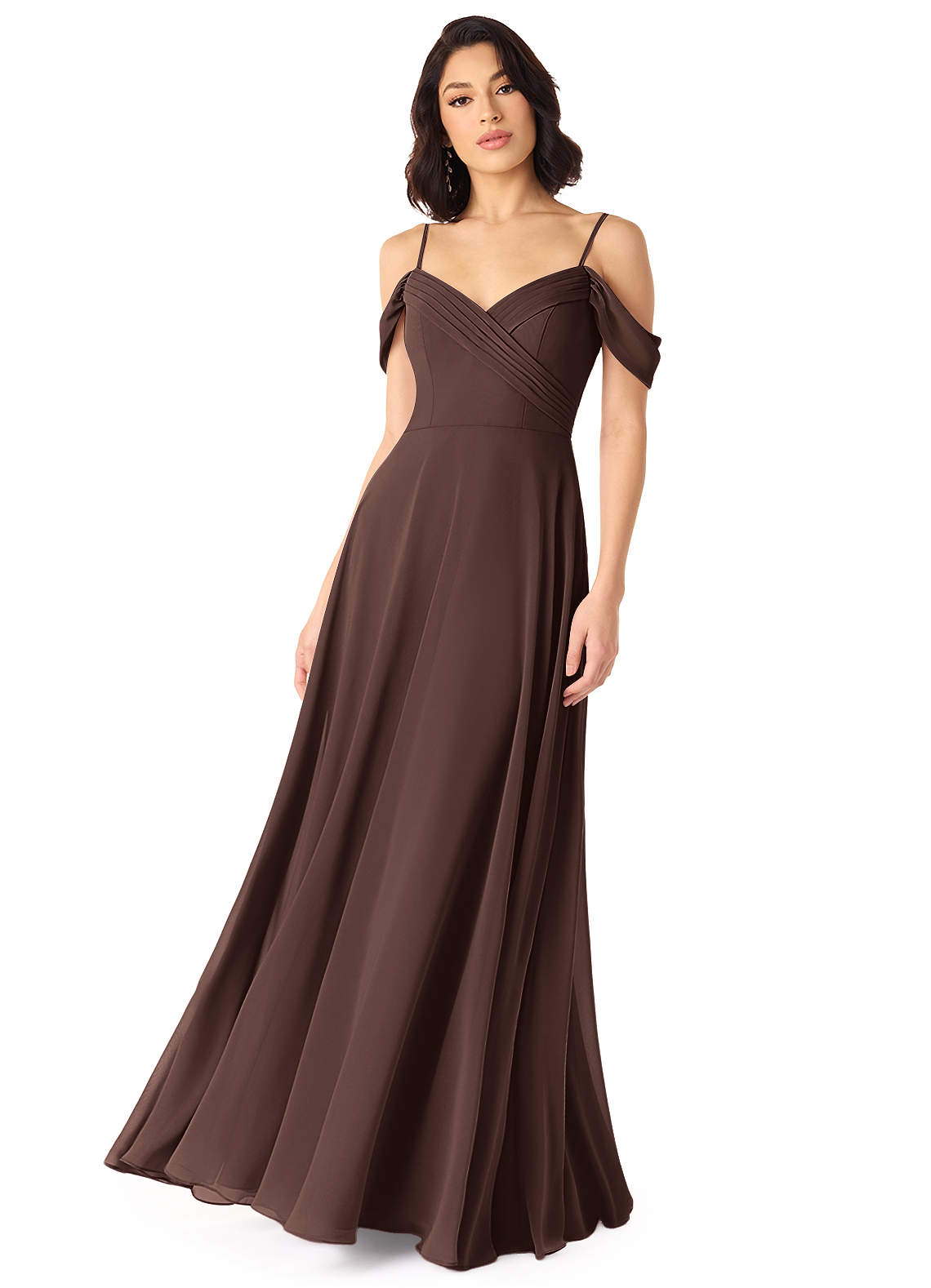 Tancie A-Line Off-the-Shoulder Chiffon Bridesmaid Dress in Ganache