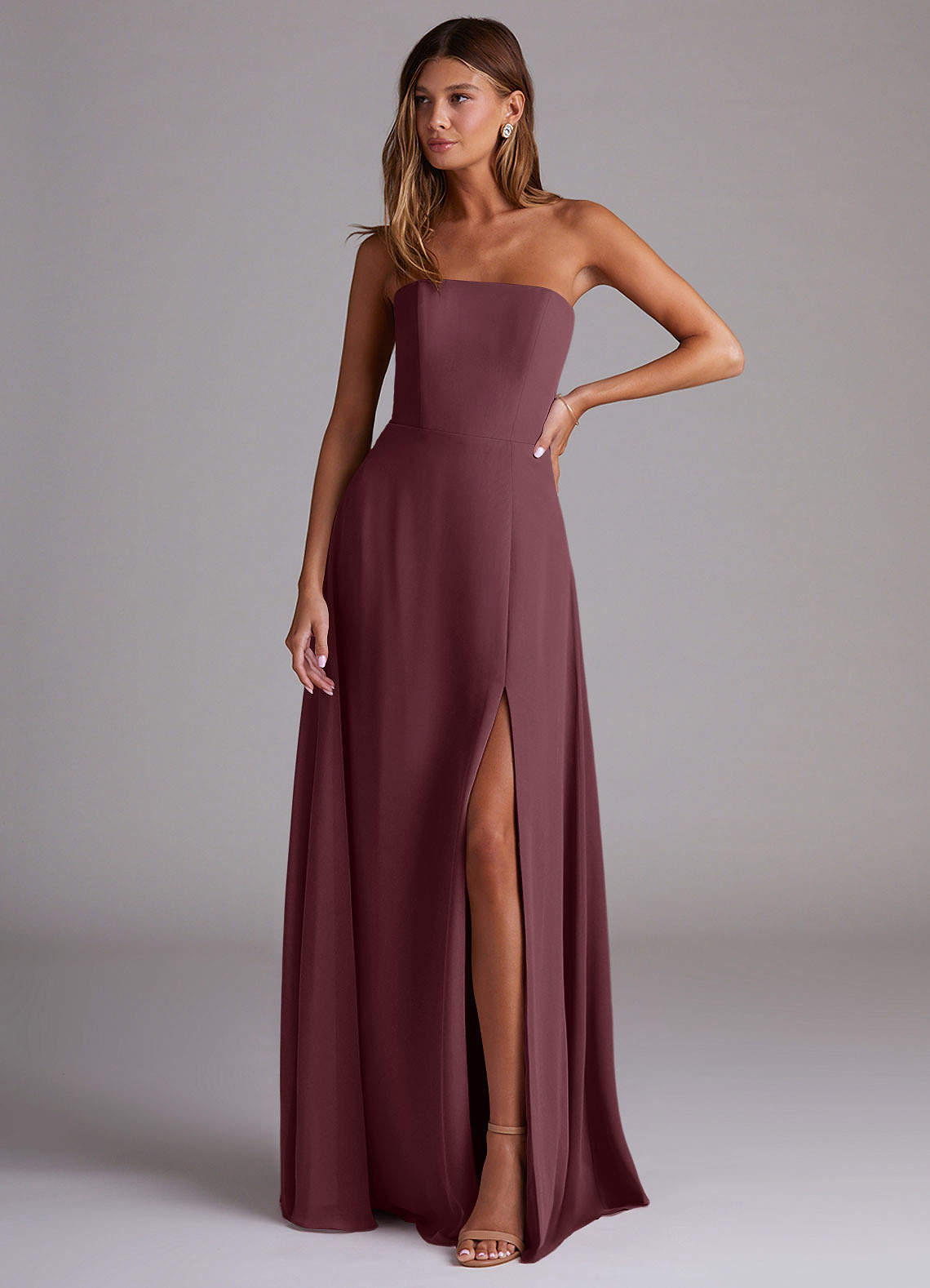 Wren A-Line Straight-Neck Chiffon Bridesmaid Dress in Sangria