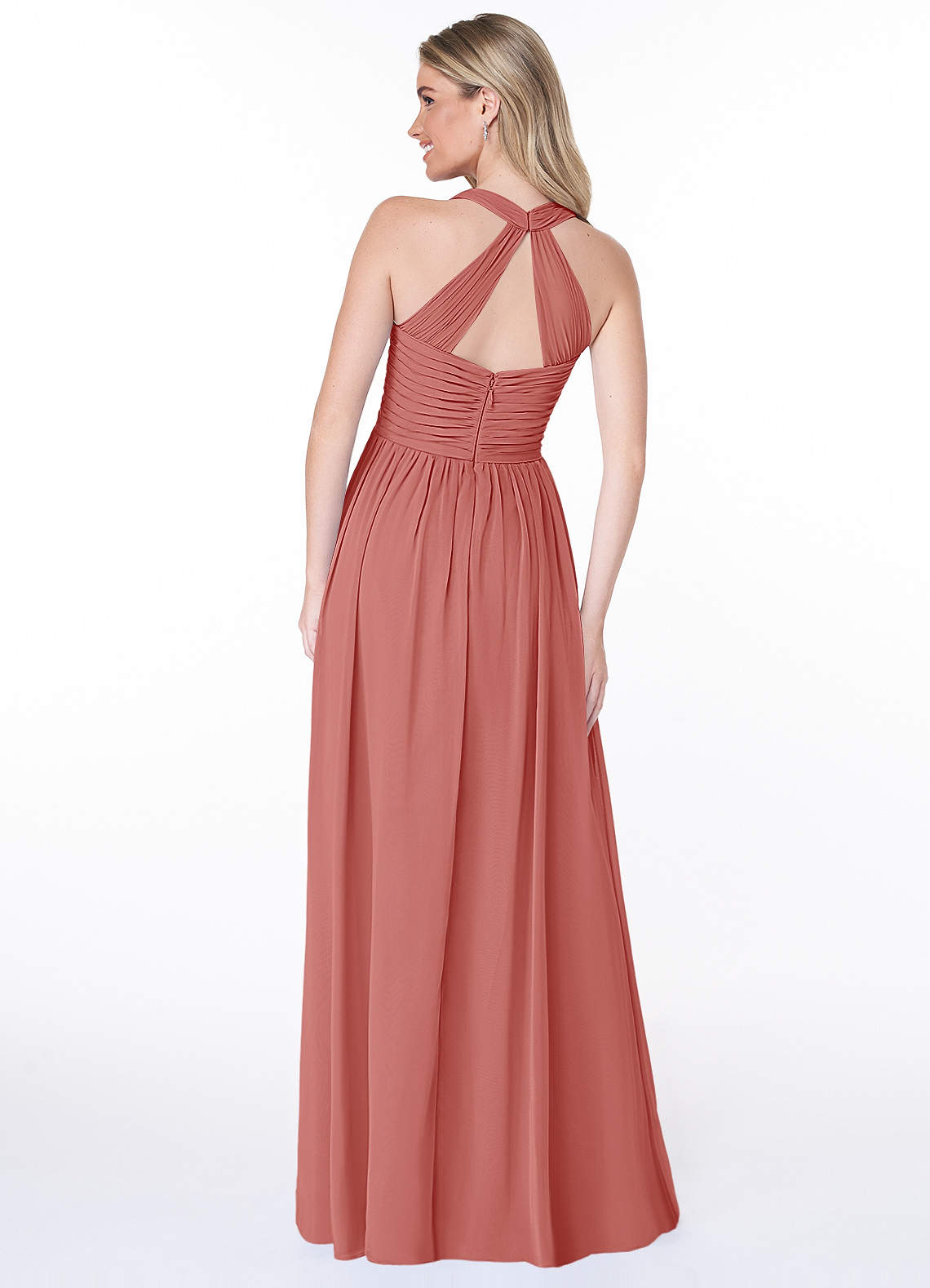 Jaclyn A-Line Halter Chiffon Bridesmaid Dress in Antique Rose