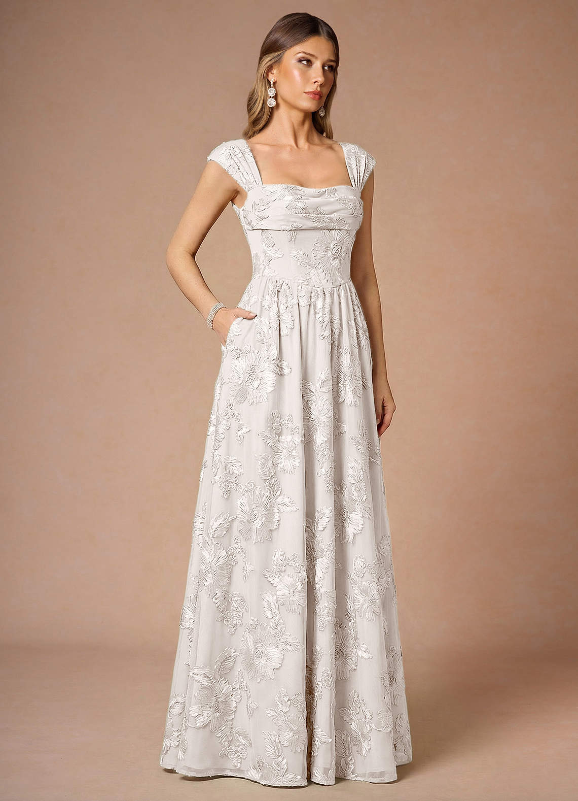 Hazel A-Line Cowl-Neck Floral Mesh Wedding Guest Dress in Burgundy