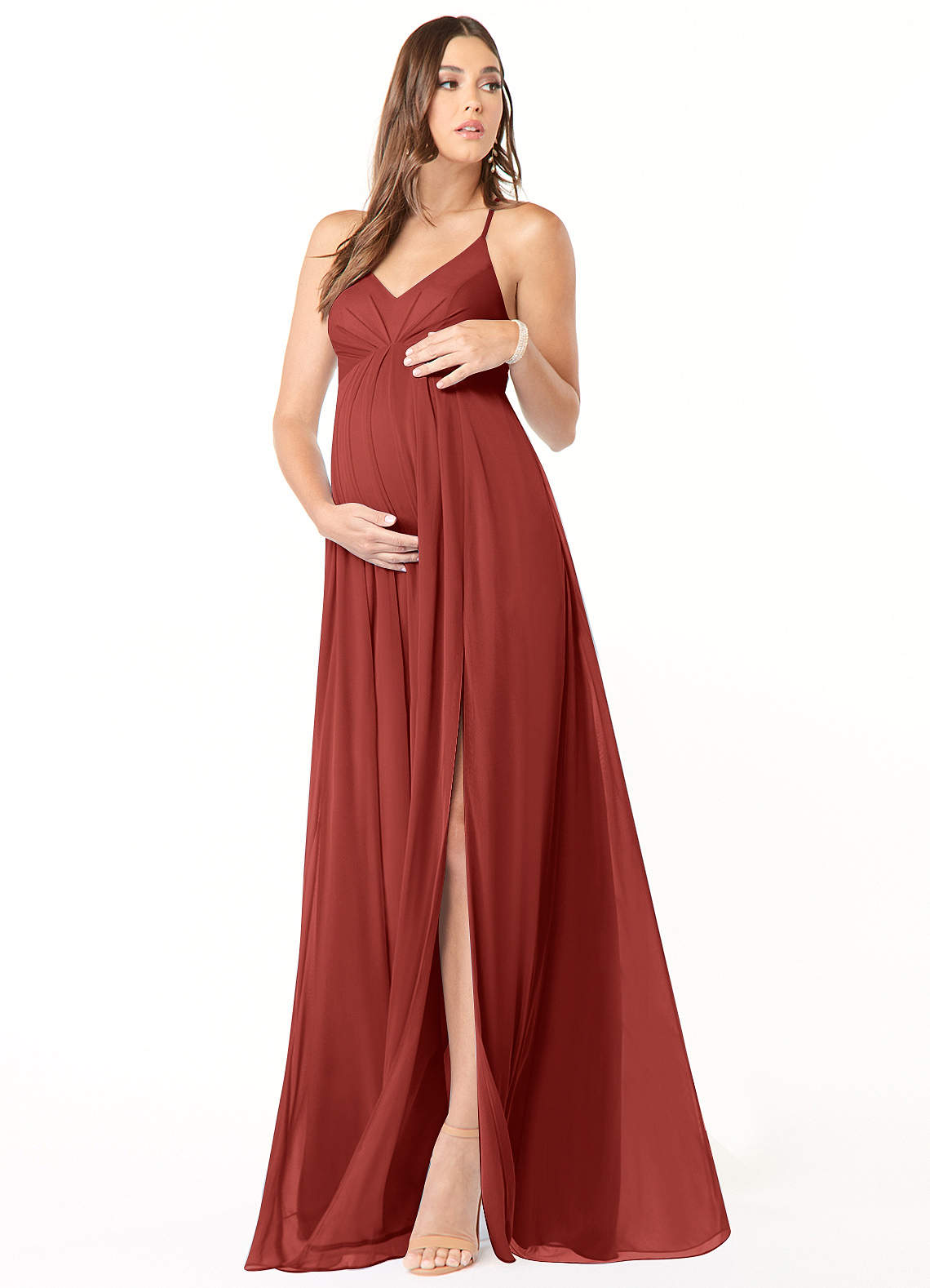 Annabelle A-Line V-Neck Mesh Bridesmaid Dress in Terracotta