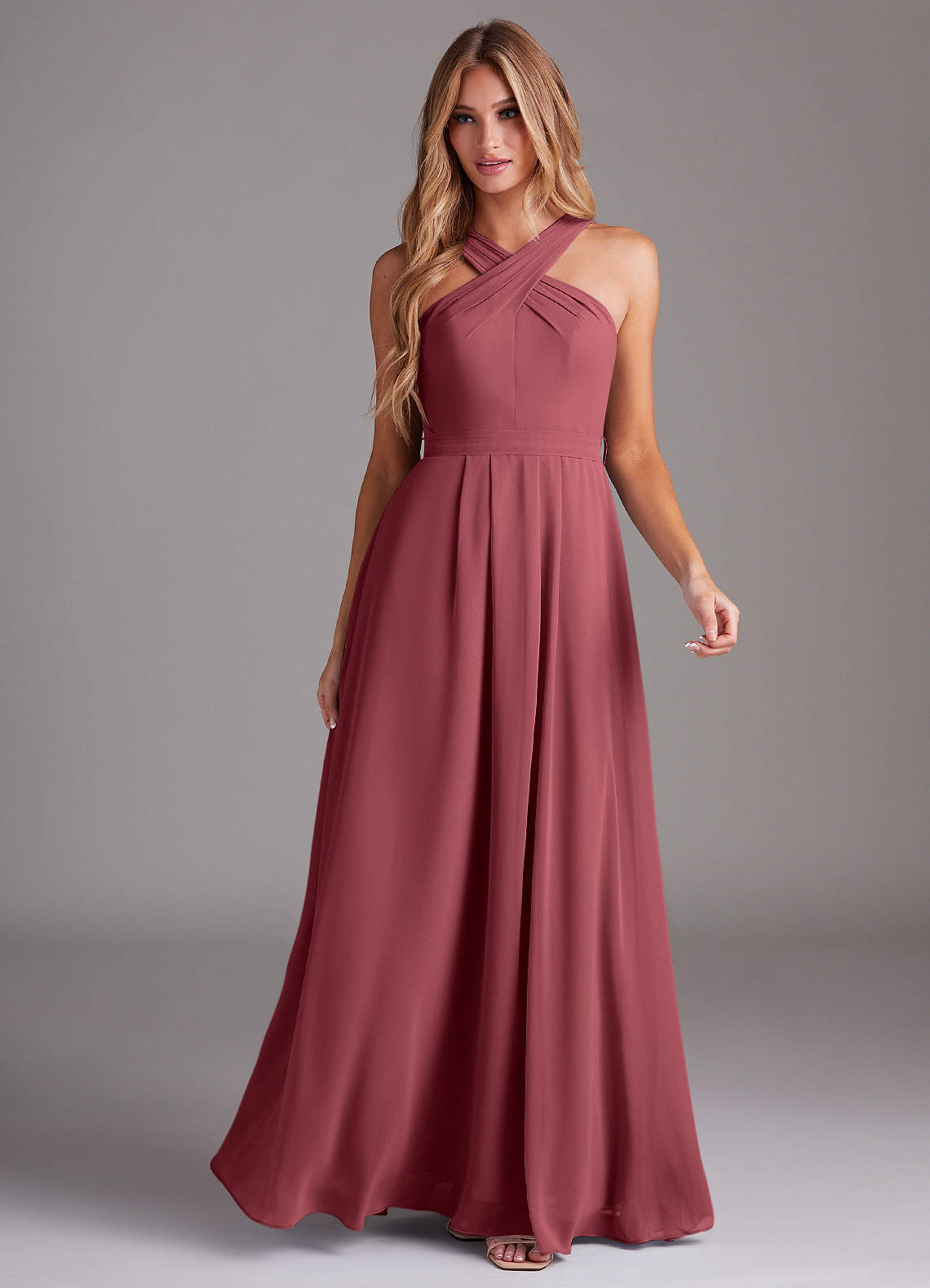 Dixie A-Line Halter Chiffon Bridesmaid Dress in Merlot