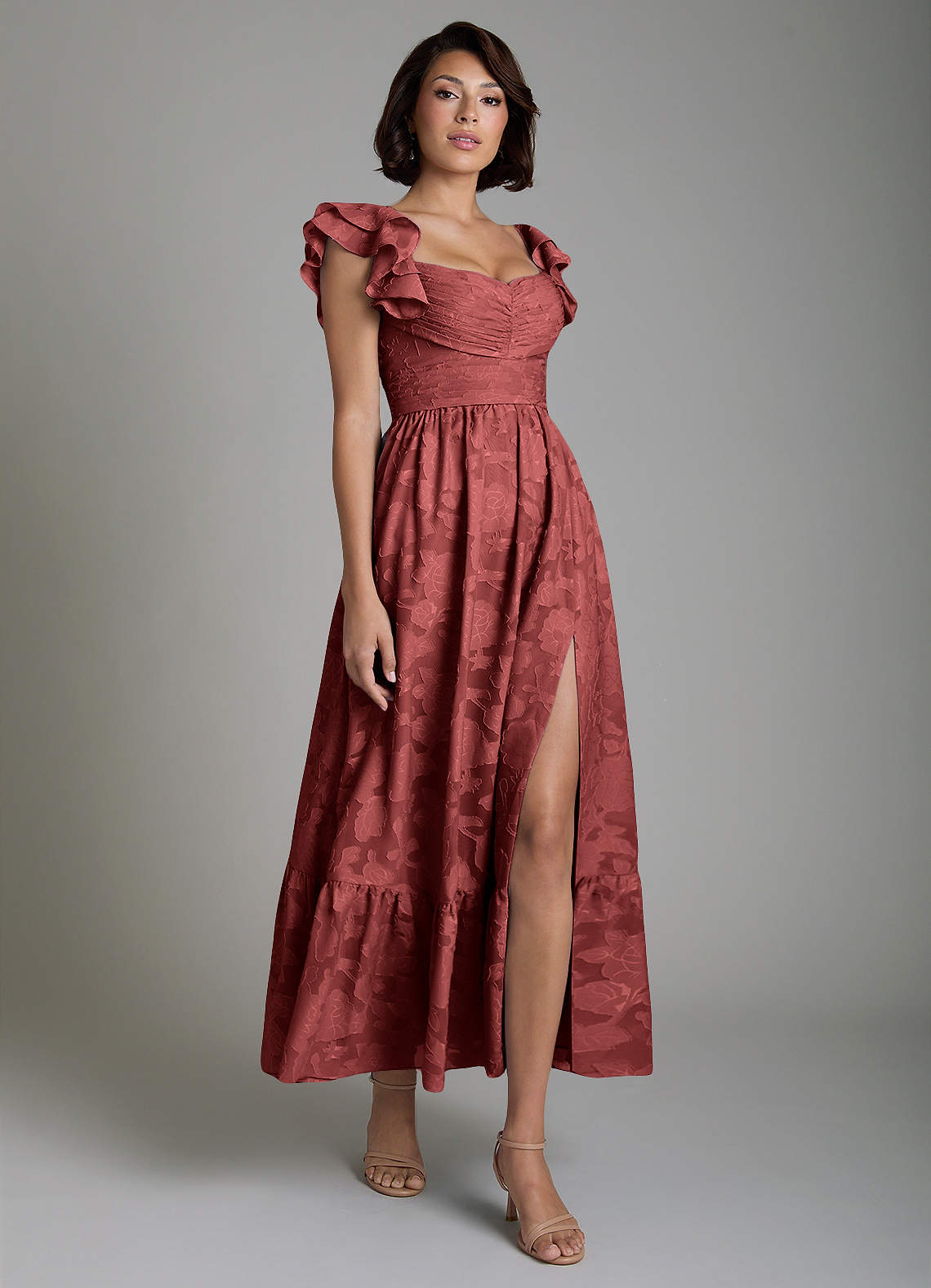 Anaya A-Line V-Neck Floral Burnout Bridesmaid Dress in Terracotta
