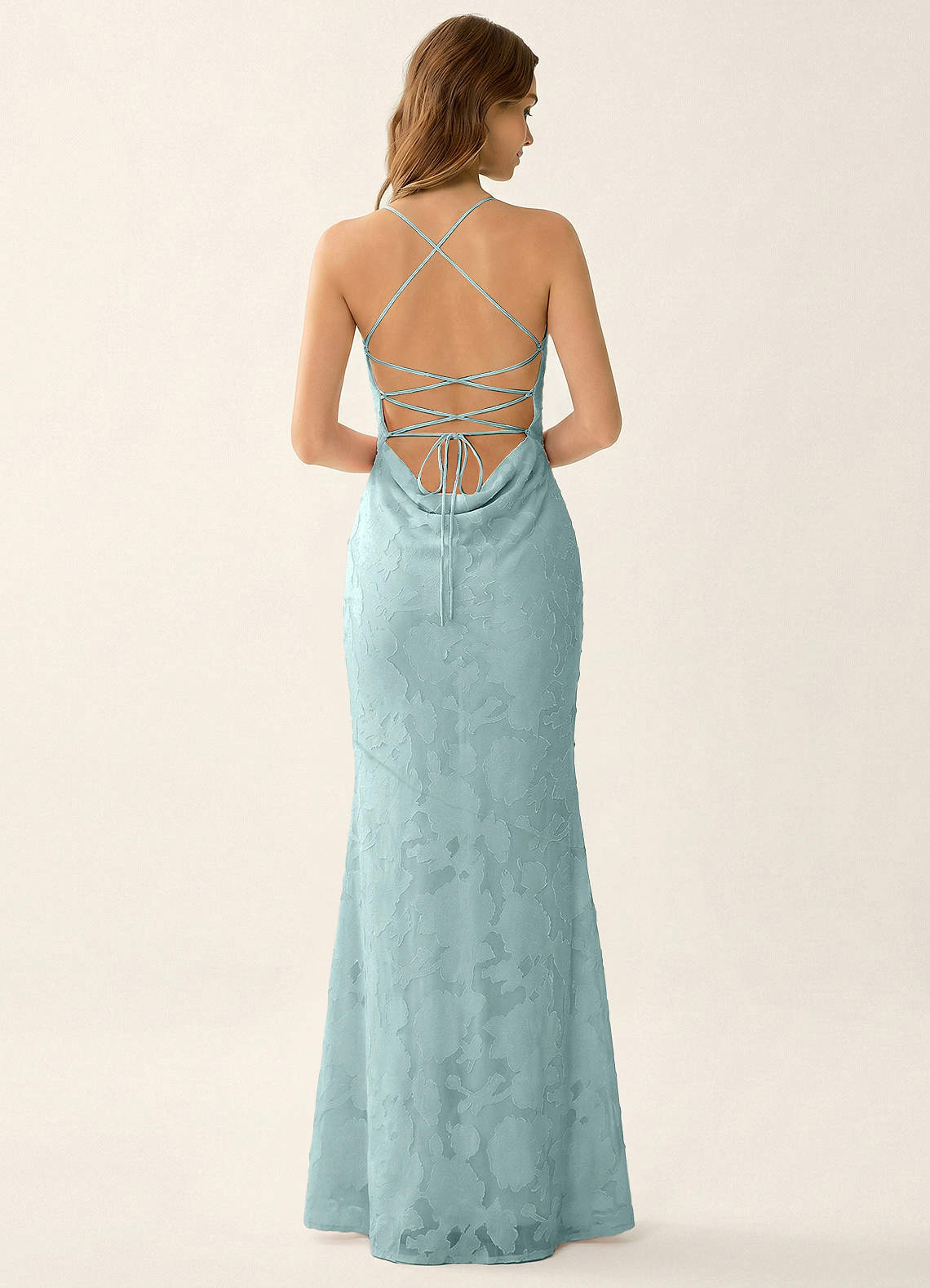 Natasha Mermaid Spaghetti-Strap Floral Burnout Evening Dress in Mist