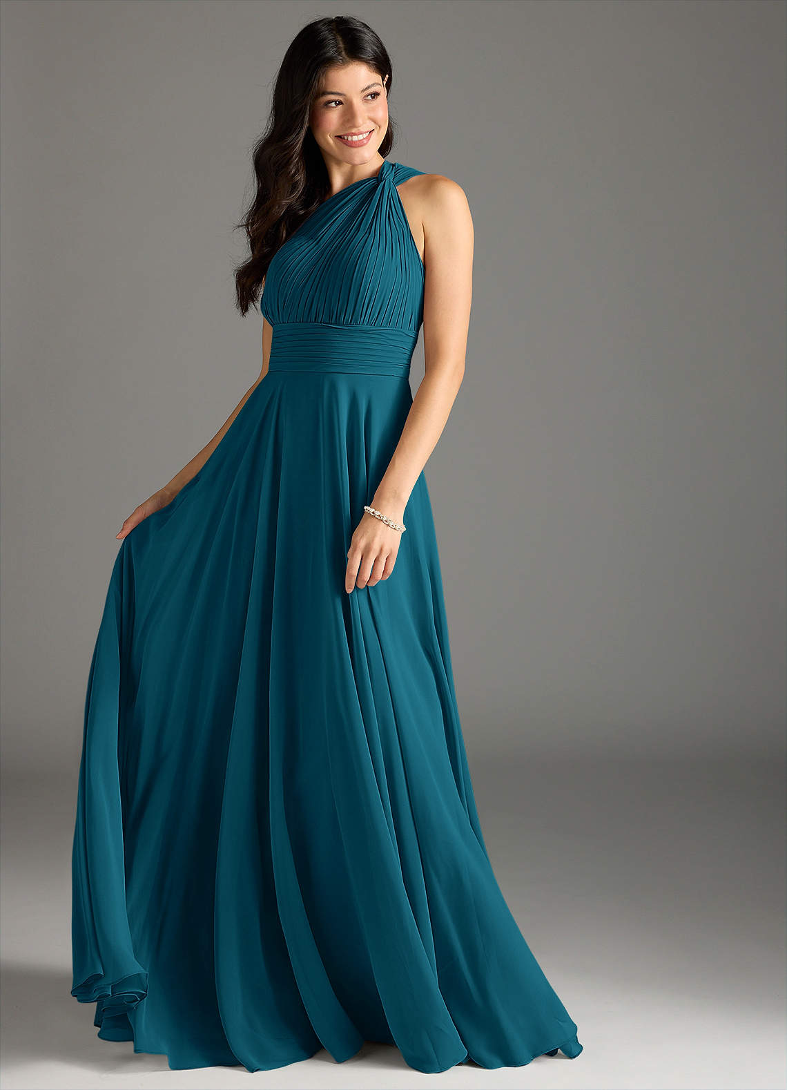 Charlize A-Line One-Shoulder Chiffon Bridesmaid Dress in Ink Blue