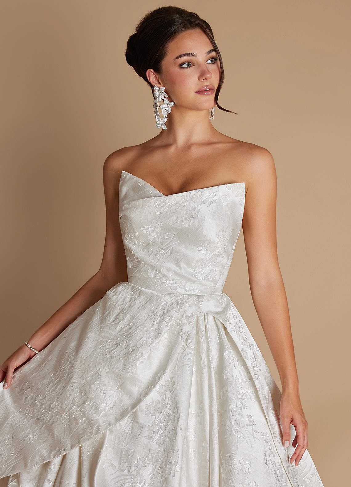 Yana A-Line Strapless Brocade Evening Dress in Ivory Pearl