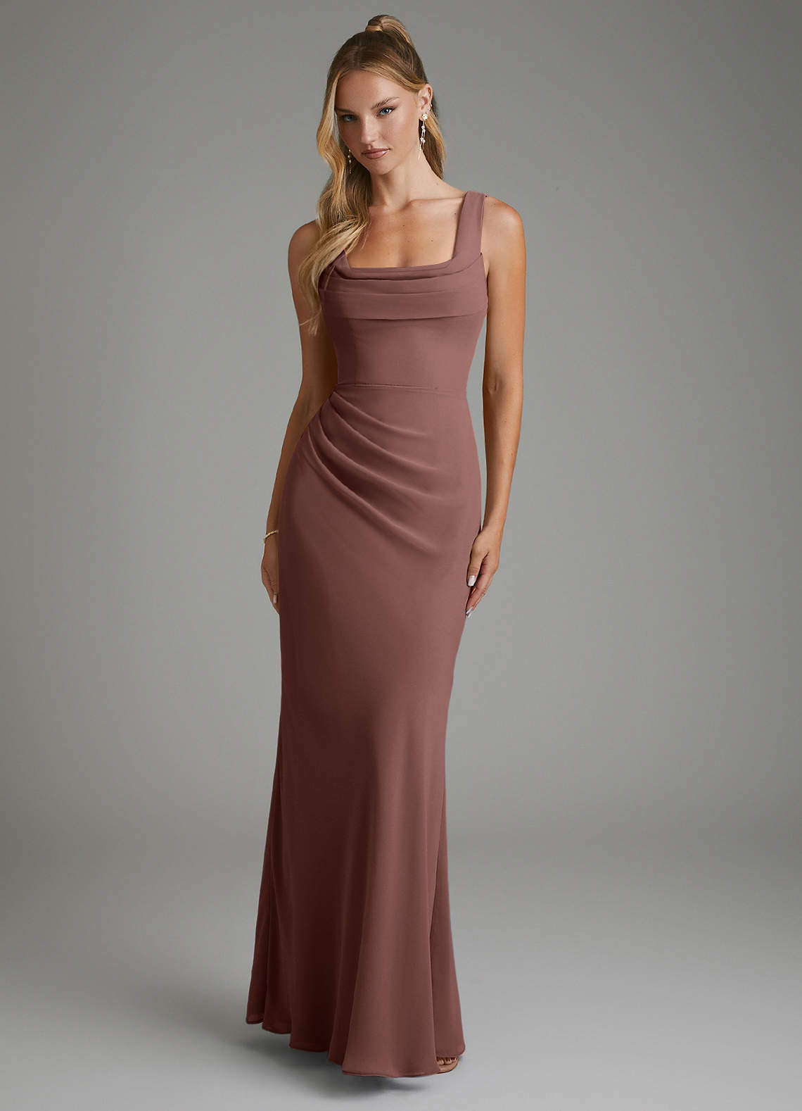 Asa Sheath Square-Neck Chiffon Bridesmaid Dress in Espresso