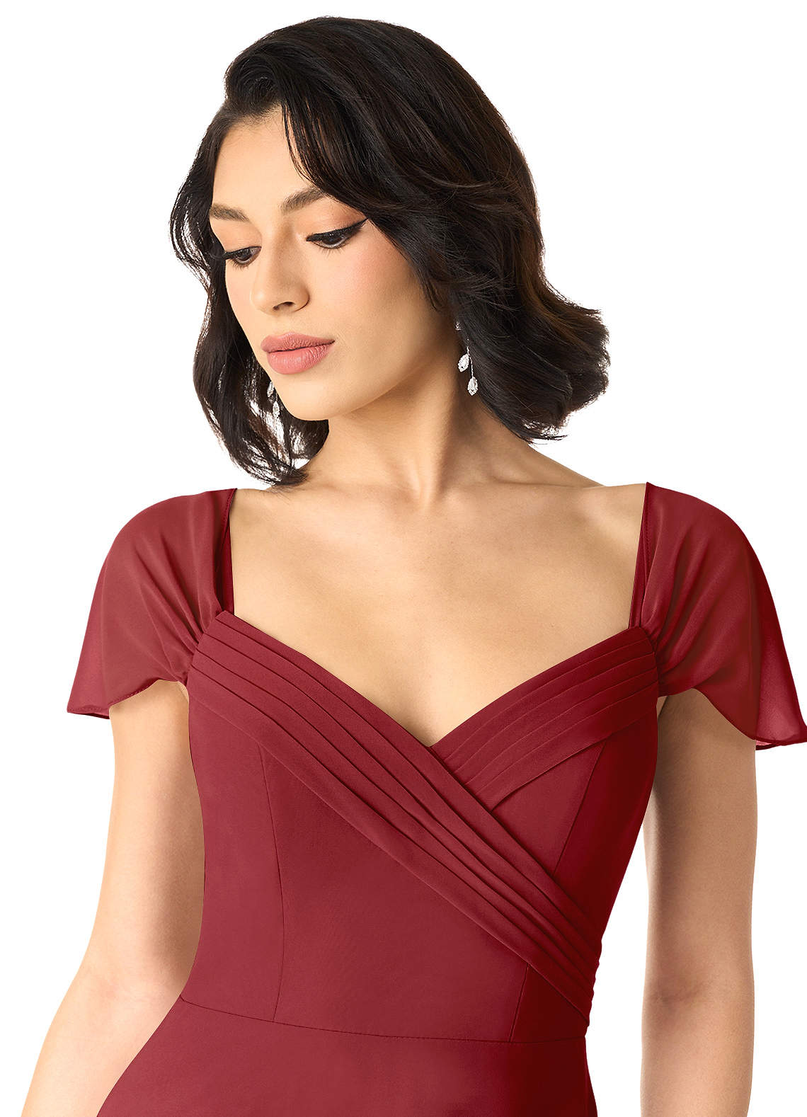 Tancie A-Line Off-the-Shoulder Chiffon Bridesmaid Dress in Pomegranate