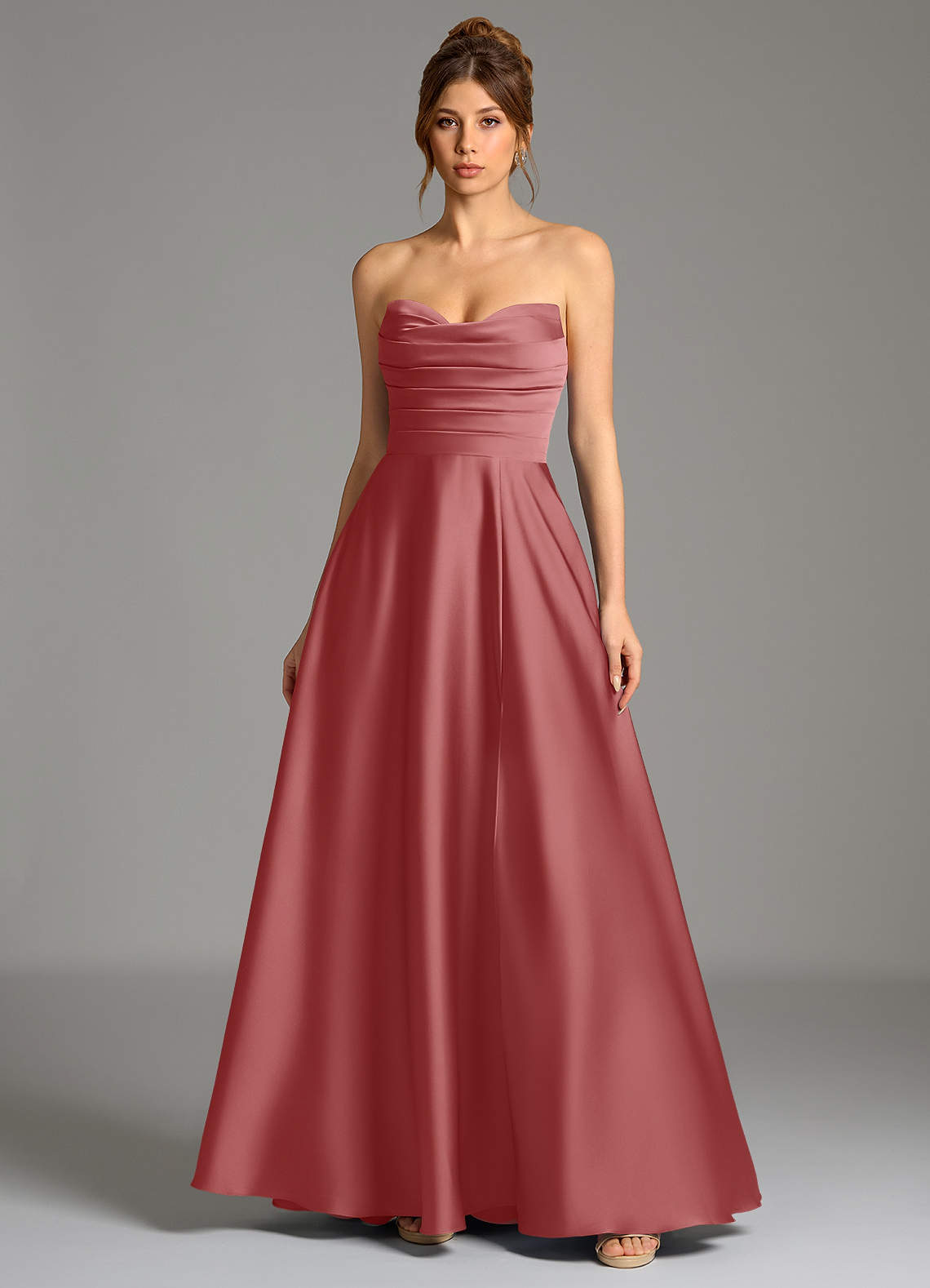Ayla A-Line Sweetheart Stretch Satin Bridesmaid Dress in Antique Rose