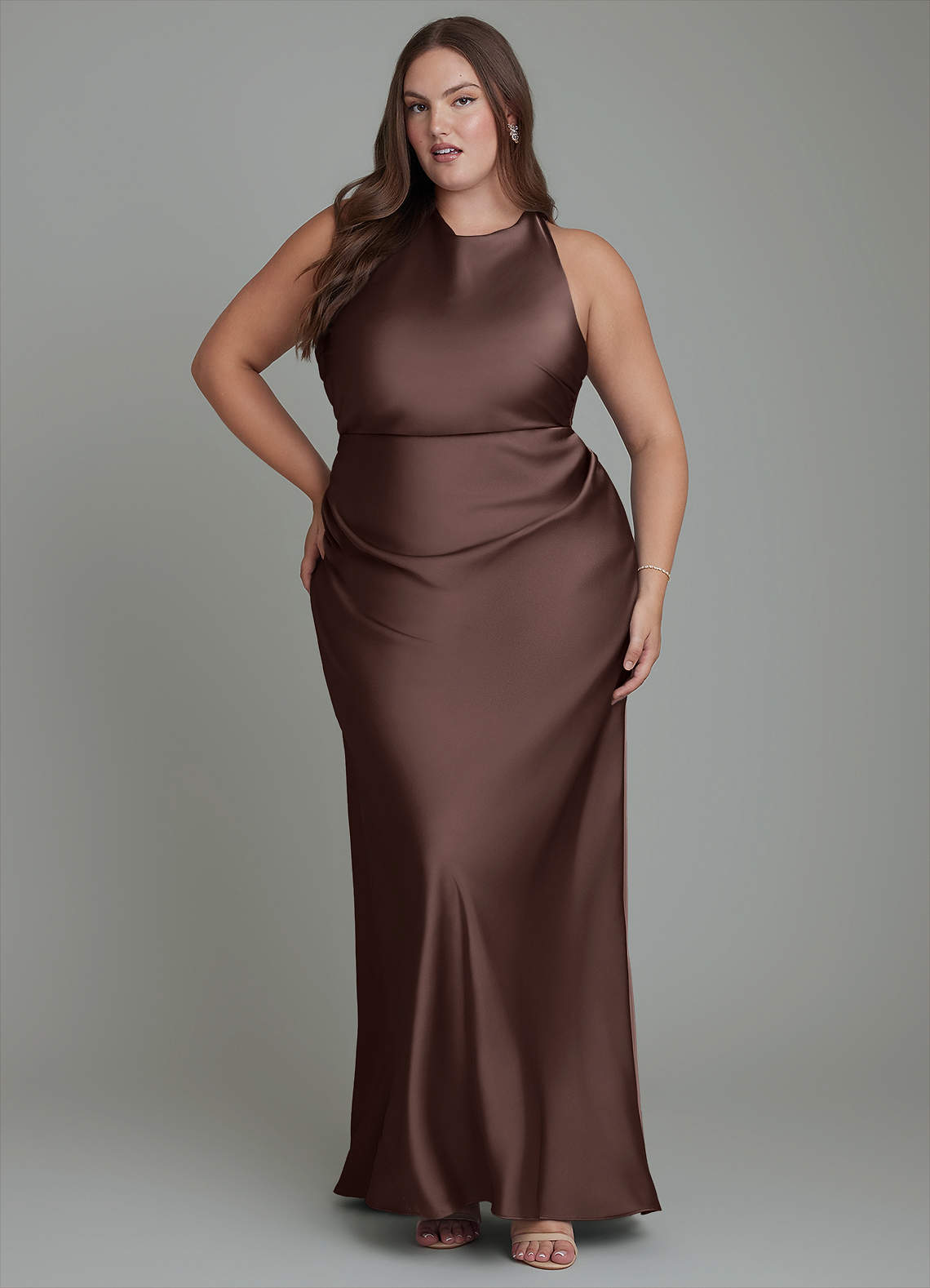 Evadne Sheath Scoop-Neck Stretch Satin Bridesmaid Dress