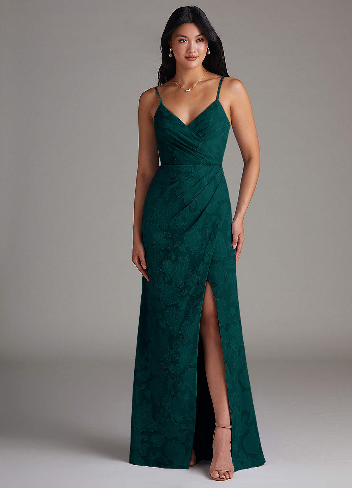 Maci Sheath V-Neck Floral Burnout Bridesmaid Dress in Pine