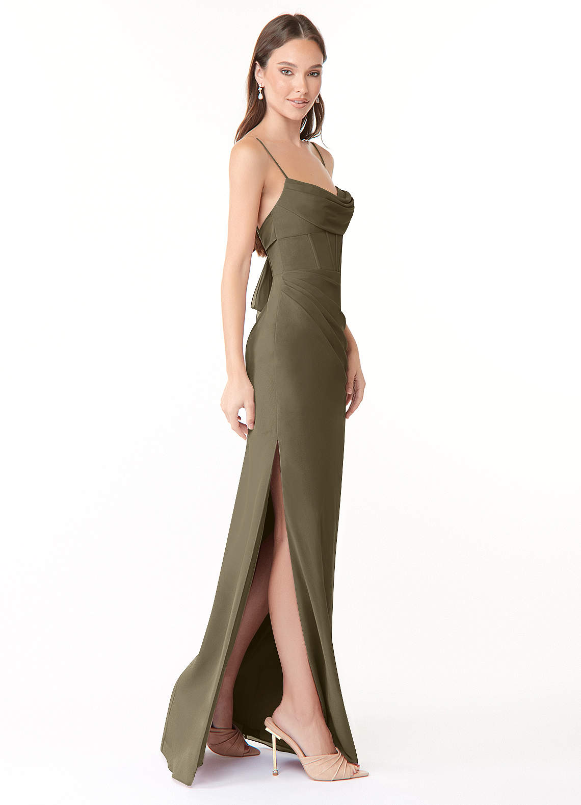 Mai Sheath Cowl-Neck Chiffon Bridesmaid Dress in Willow Green