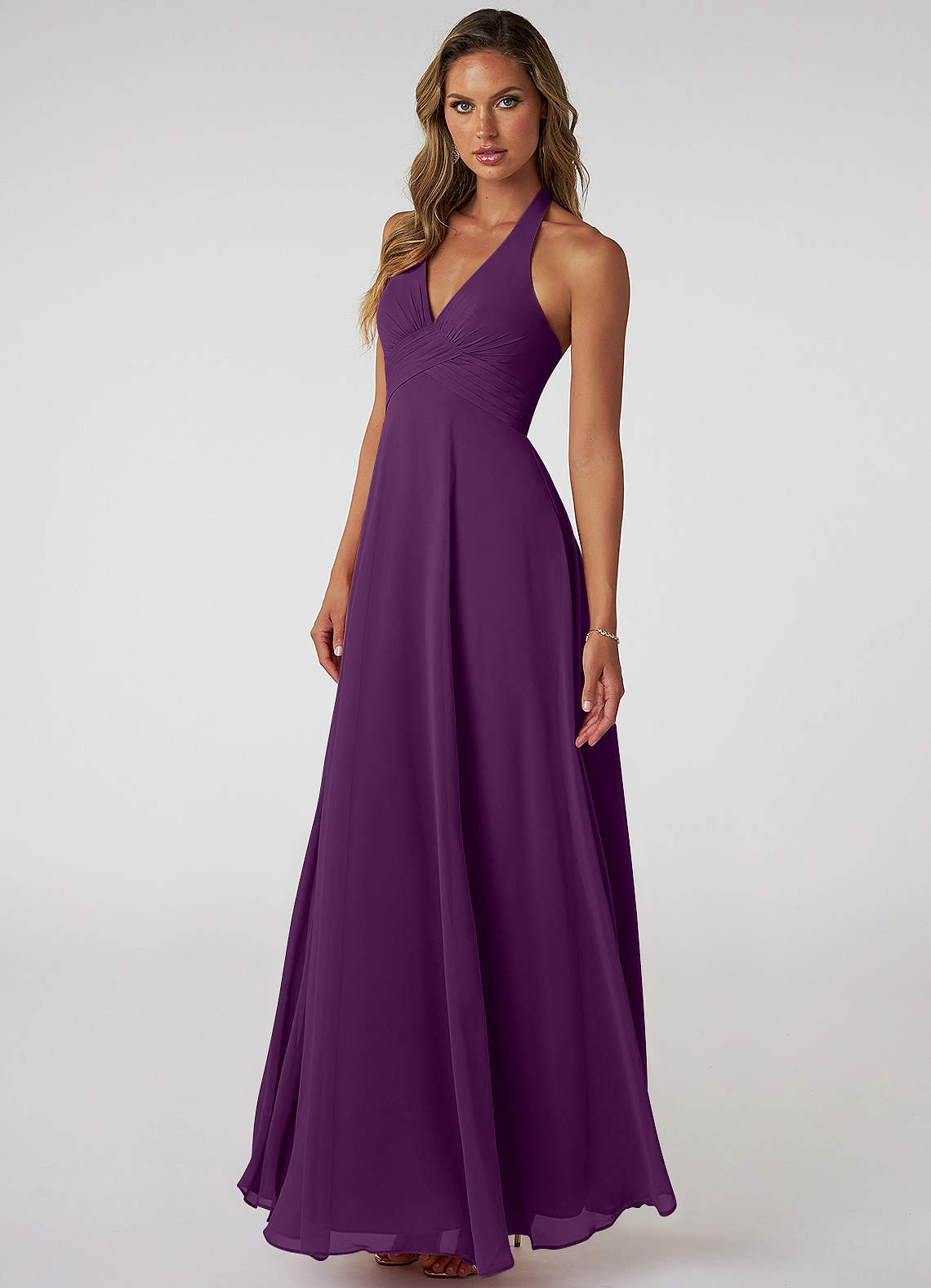 Tessie A-Line V-Neck Chiffon Bridesmaid Dress in Grape