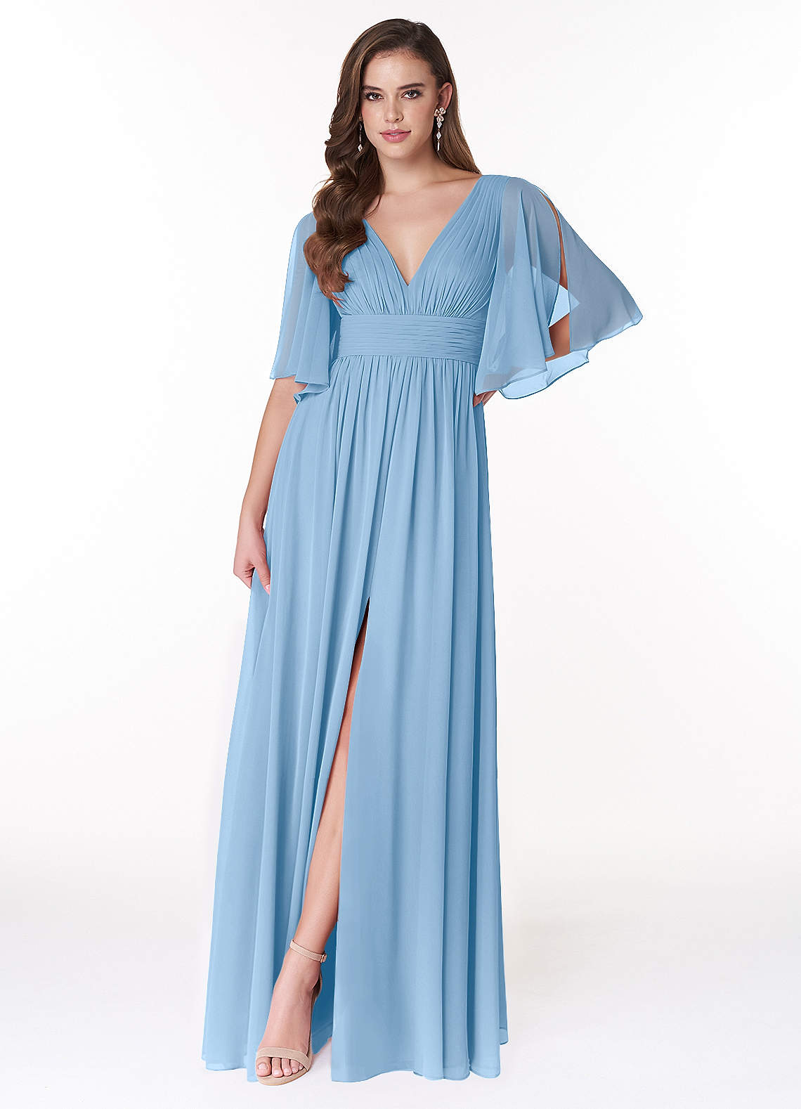 Temeka A-Line V-Neck Chiffon Bridesmaid Dress in Powder Blue