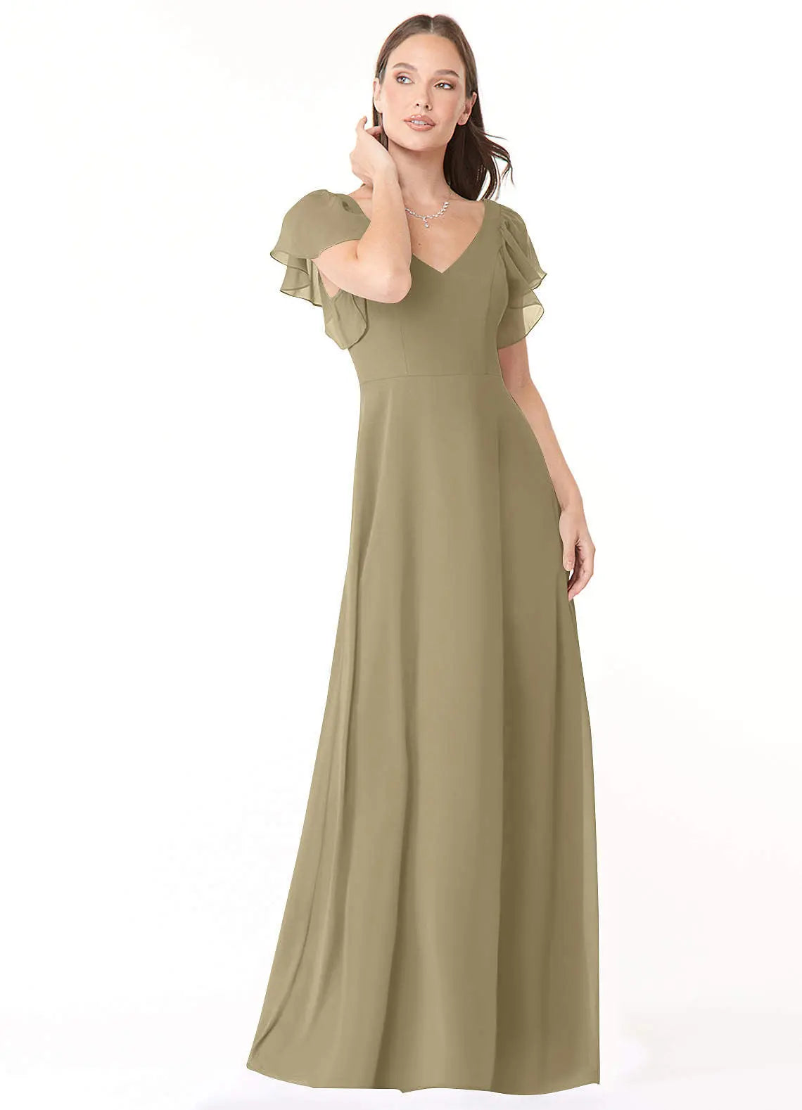 Syenna A-Line V-Neck Chiffon Bridesmaid Dress in Moss Green