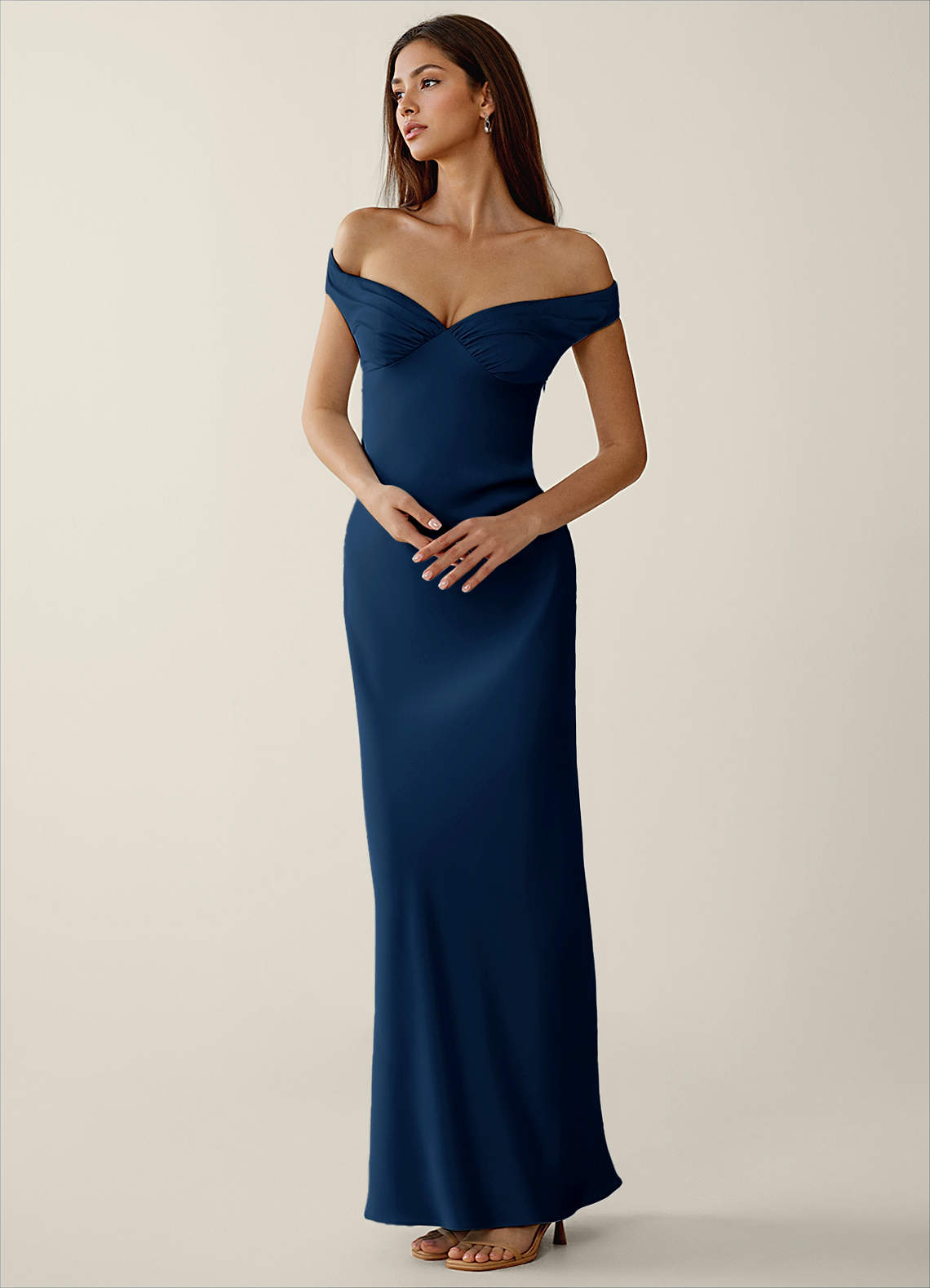 Gwendonme Sheath Off-the-Shoulder Satin Crystal Linen Evening Dress in Pistachio