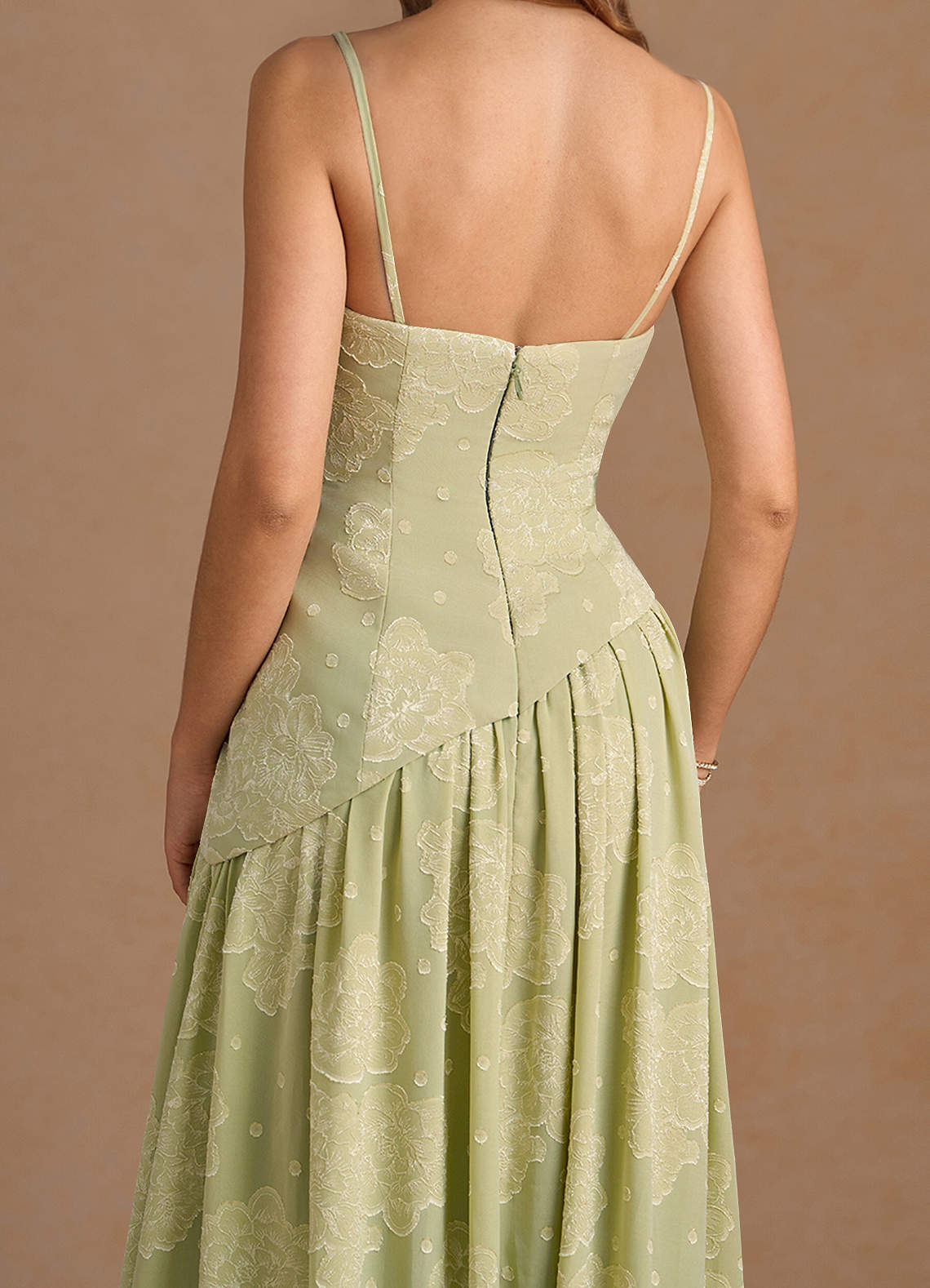 Marcella A-Line Corset Chiffon Burnout Wedding Guest Dress in Celadon