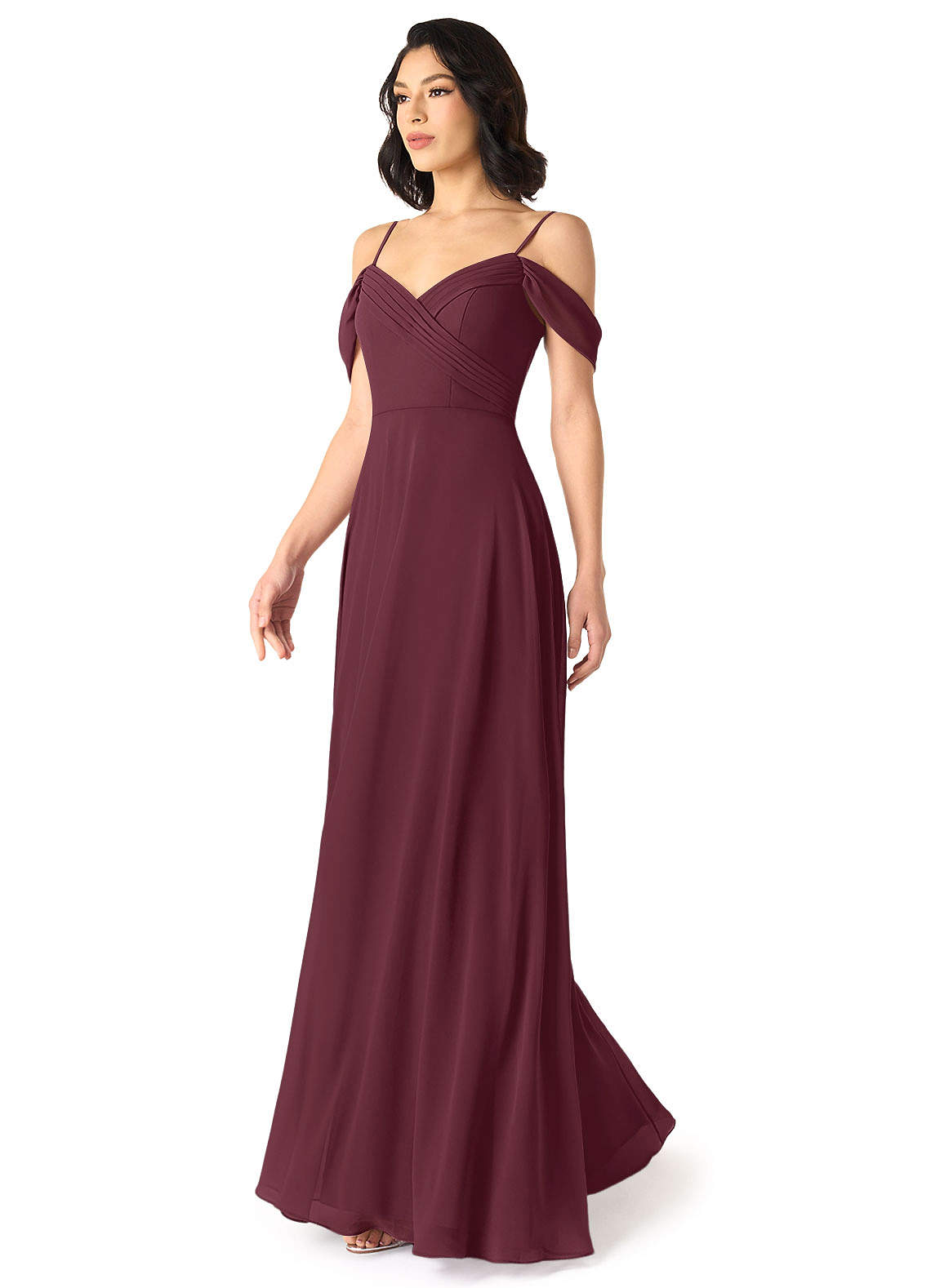 Tancie A-Line Off-the-Shoulder Chiffon Bridesmaid Dress in Cabernet