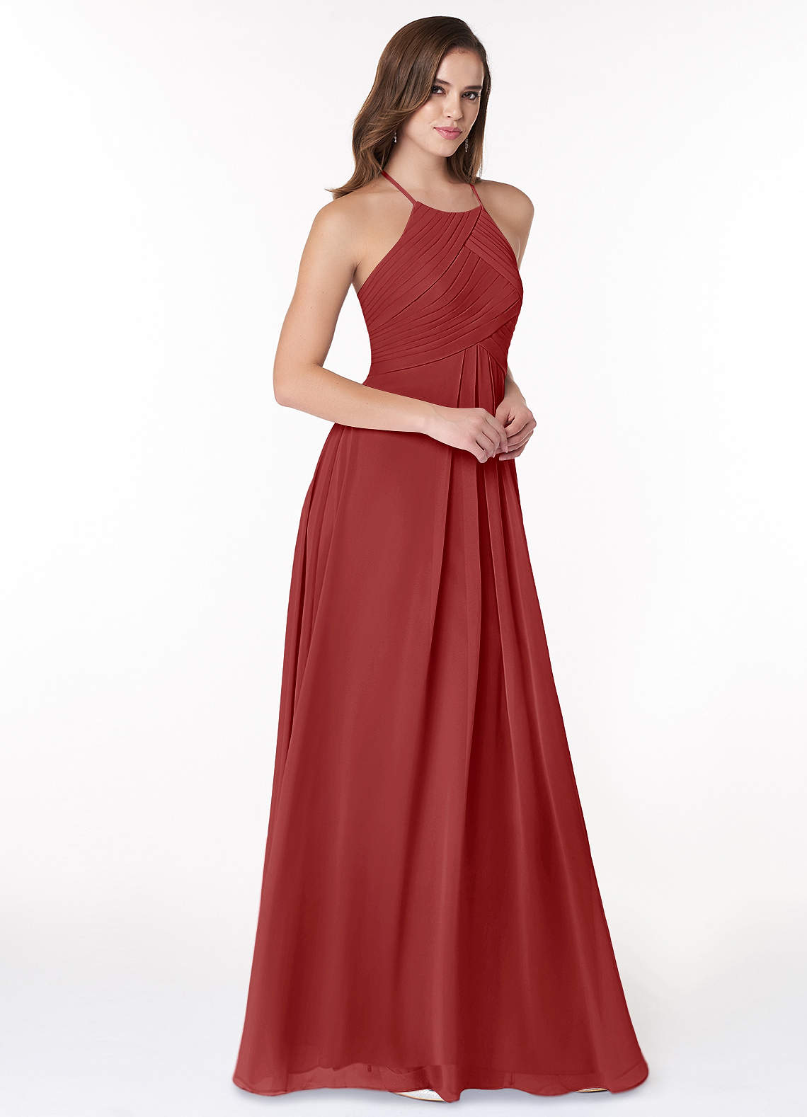 Ginger A-Line Halter Chiffon Bridesmaid Dress in Rust