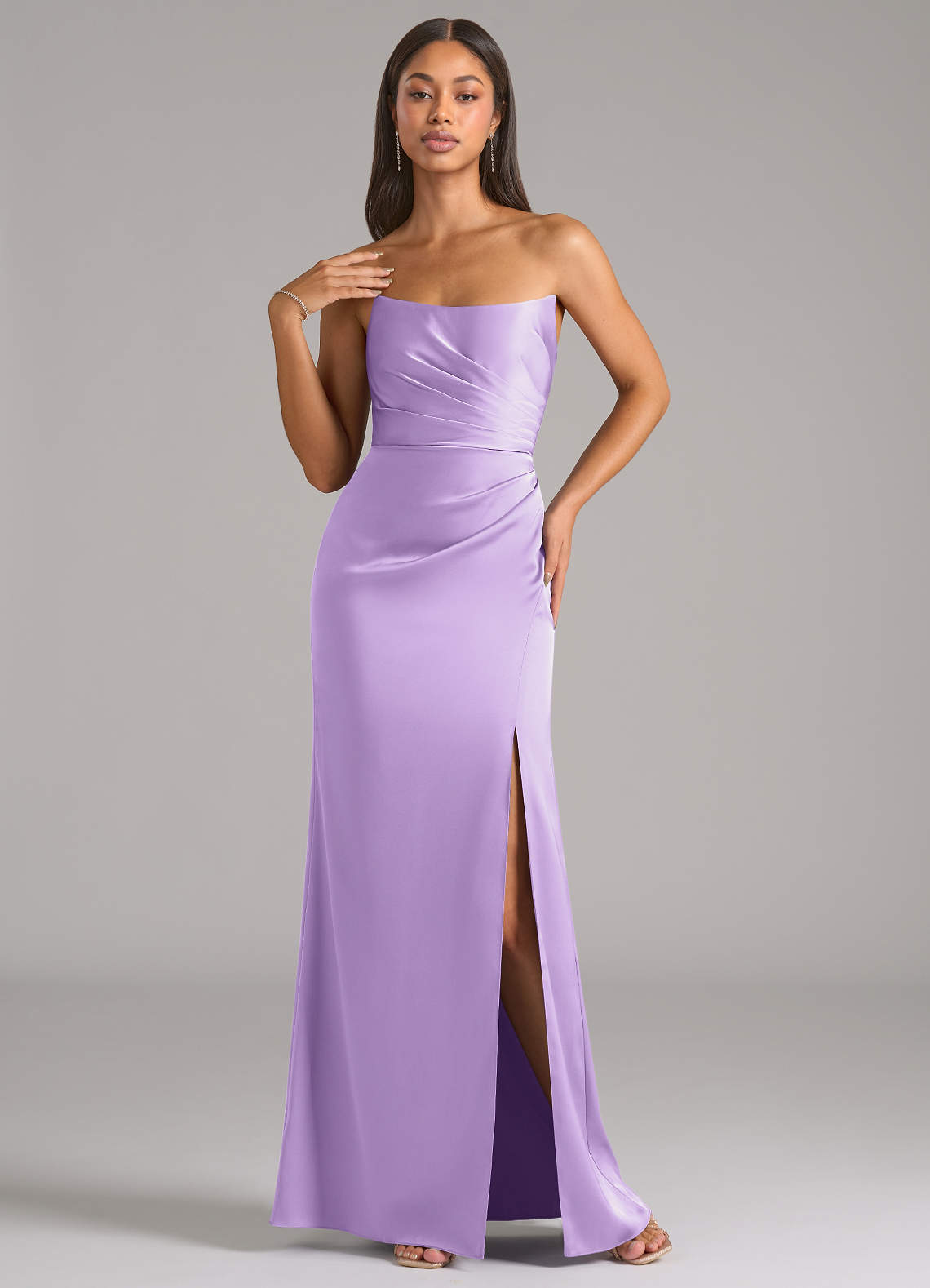 Marla Sheath Strapless Stretch Satin Bridesmaid Dress in Lilac