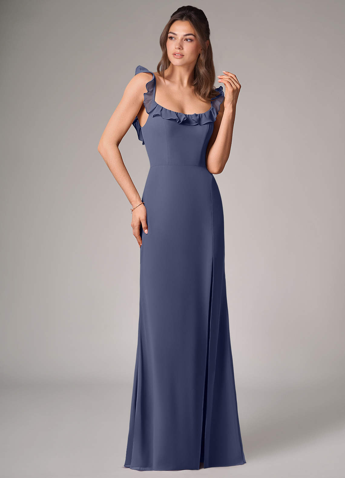 Callie Mermaid Scoop-Neck Chiffon Bridesmaid Dress in Stormy
