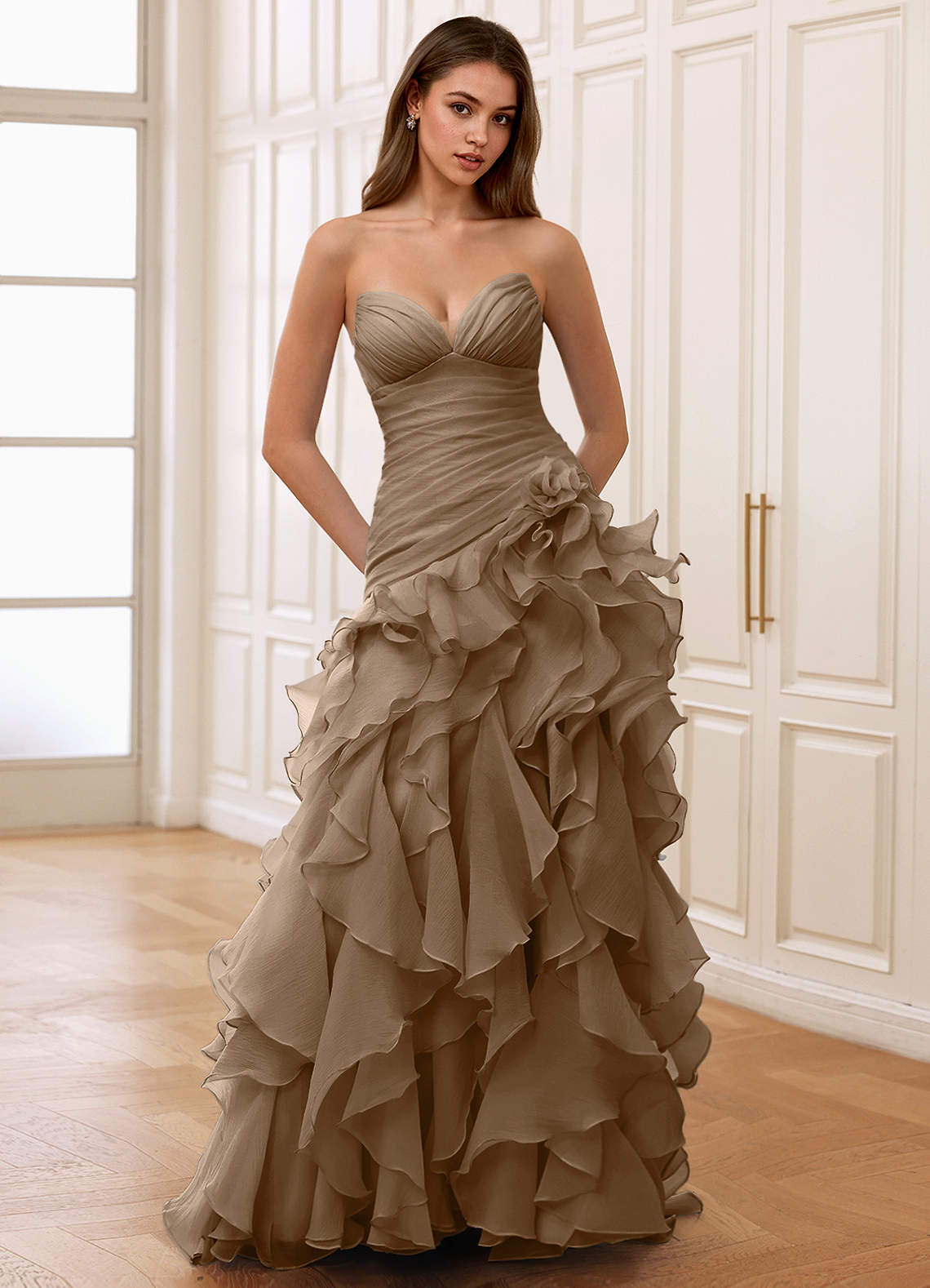 Christabelle Mermaid Sweetheart Chiffon Evening Dress in Brown