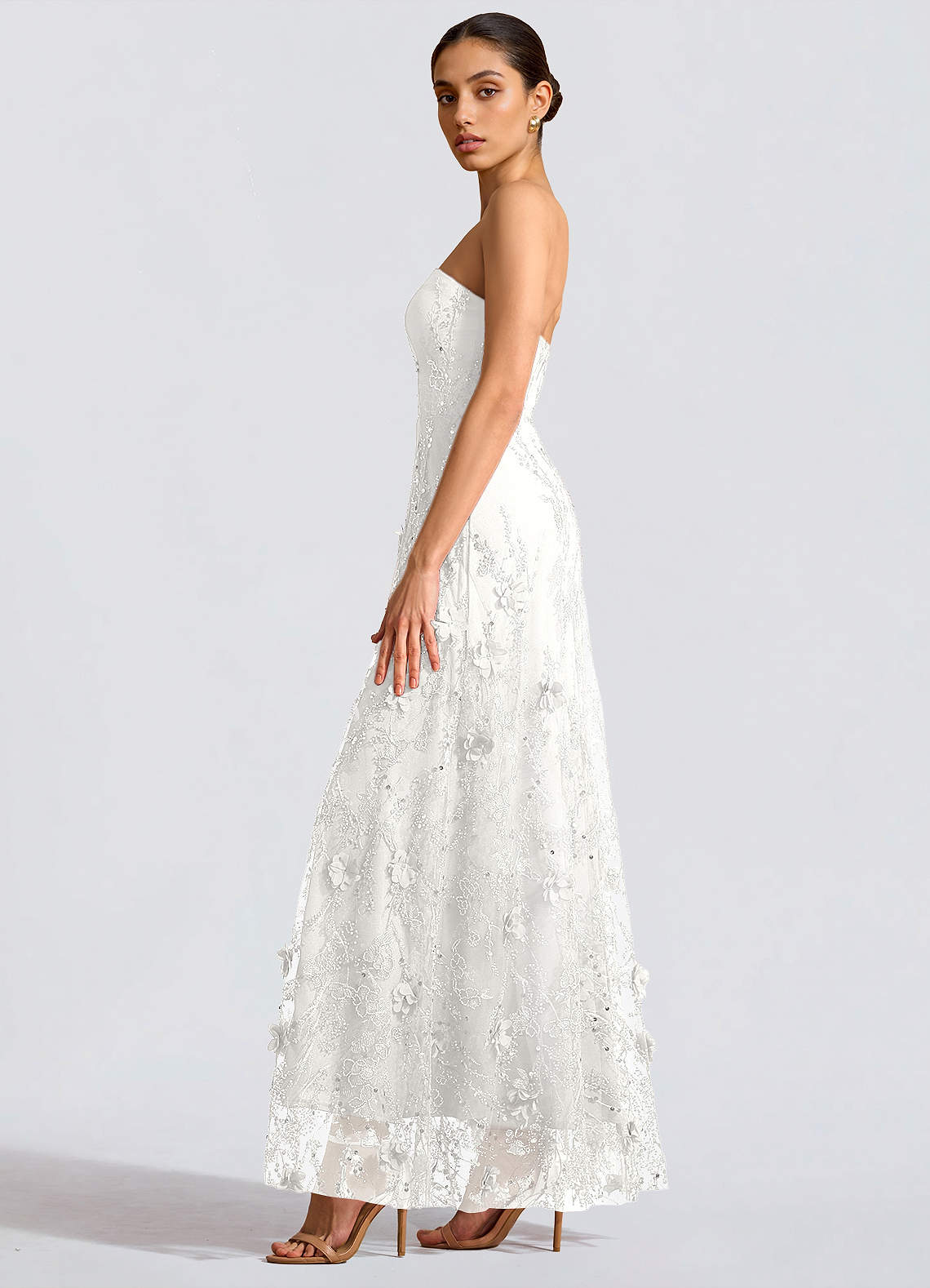 Fairuza A-Line Straight-Neck Tulle Wedding Guest Dress in White