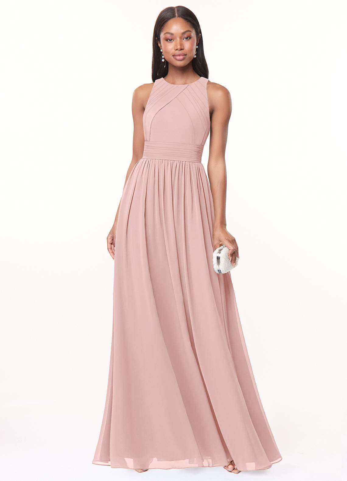 Harper A-Line Scoop-Neck Chiffon Bridesmaid Dress in Powder Pink