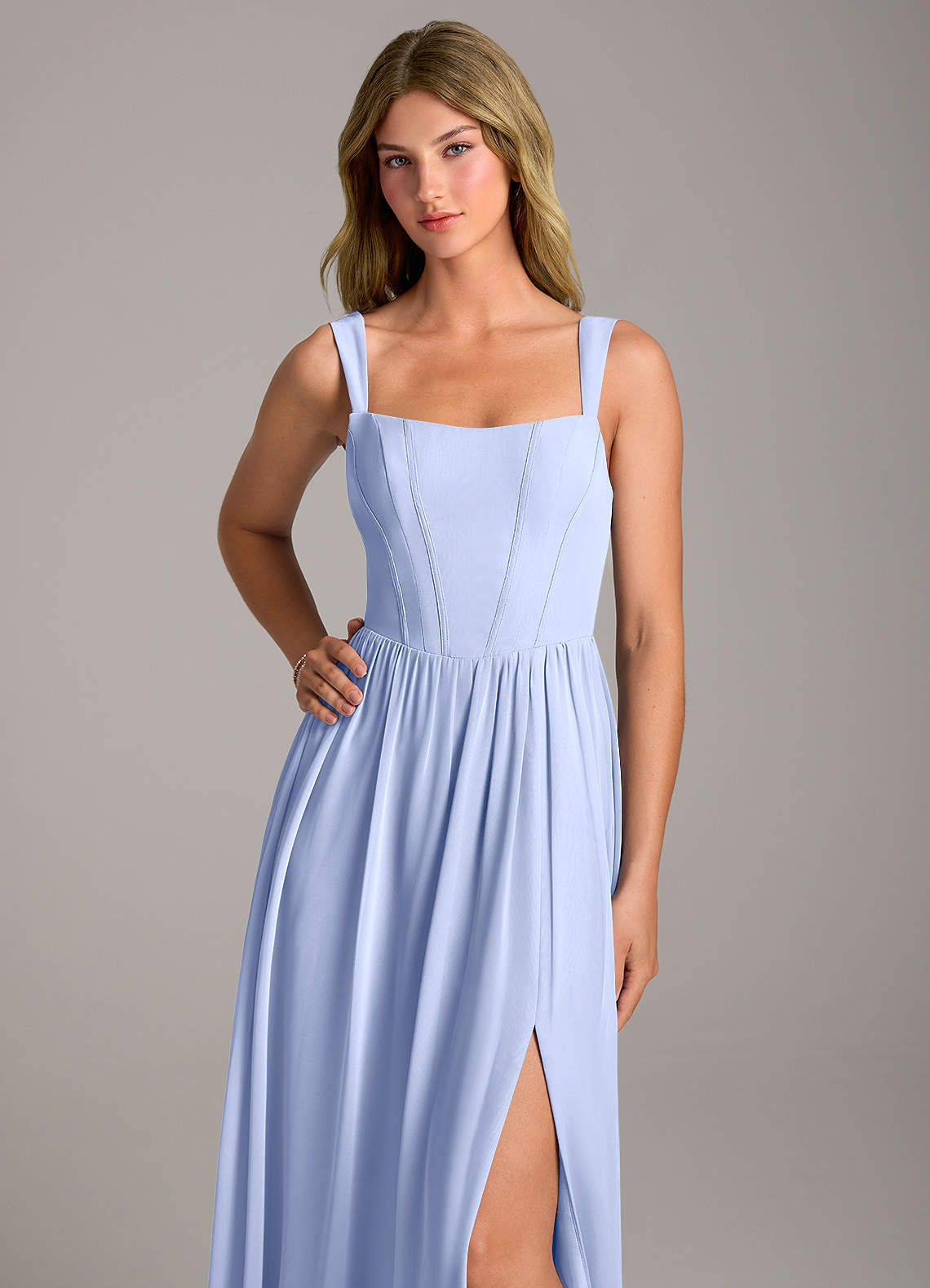 Rosaline A-Line Square-Neck Chiffon Bridesmaid Dress in Ice