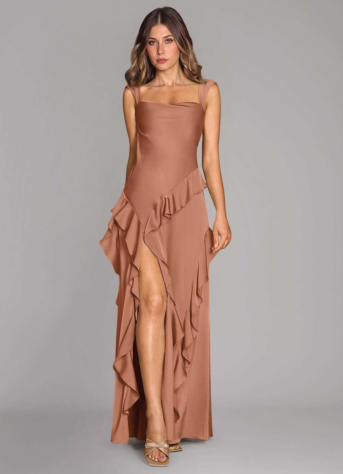Sloane A-Line Sweetheart Stretch Satin Bridesmaid Dress in Bronzer