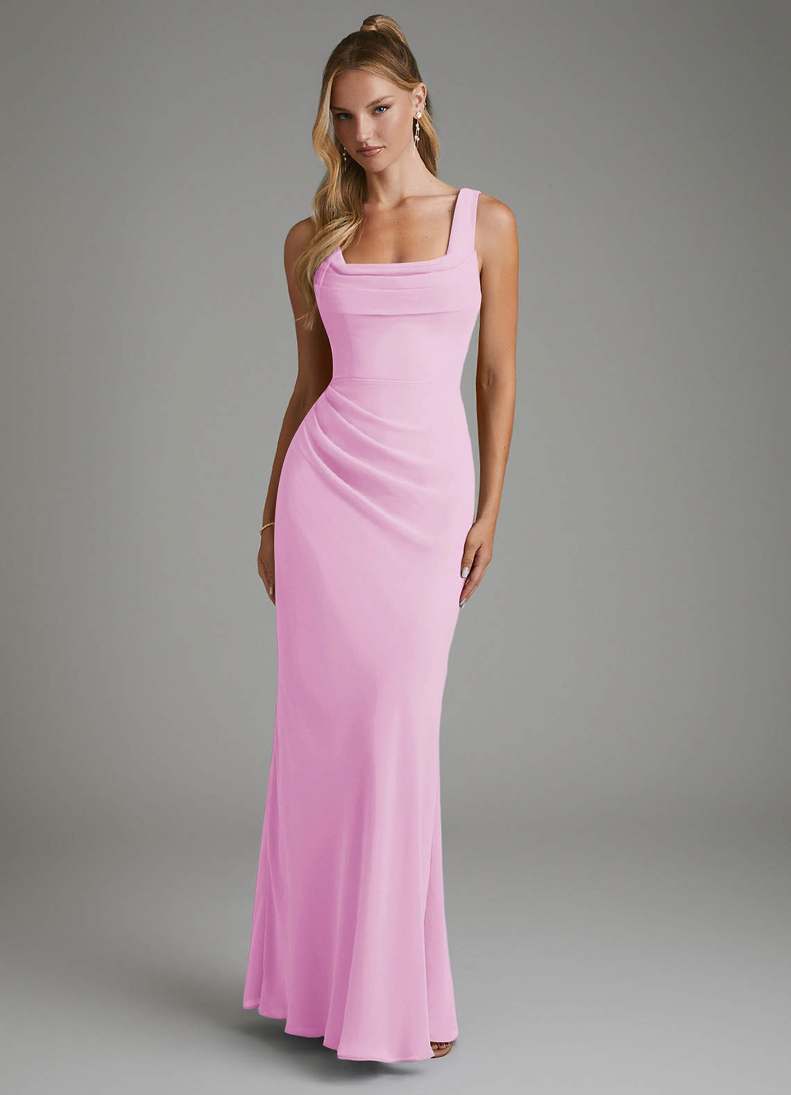 Asa Sheath Square-Neck Chiffon Bridesmaid Dress in candy pink