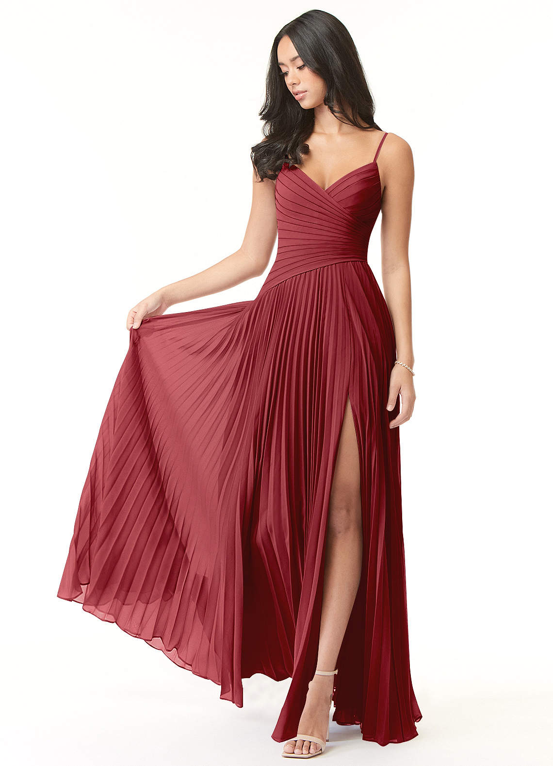 Vini A-Line V-Neck Chiffon Bridesmaid Dress in Pomegranate
