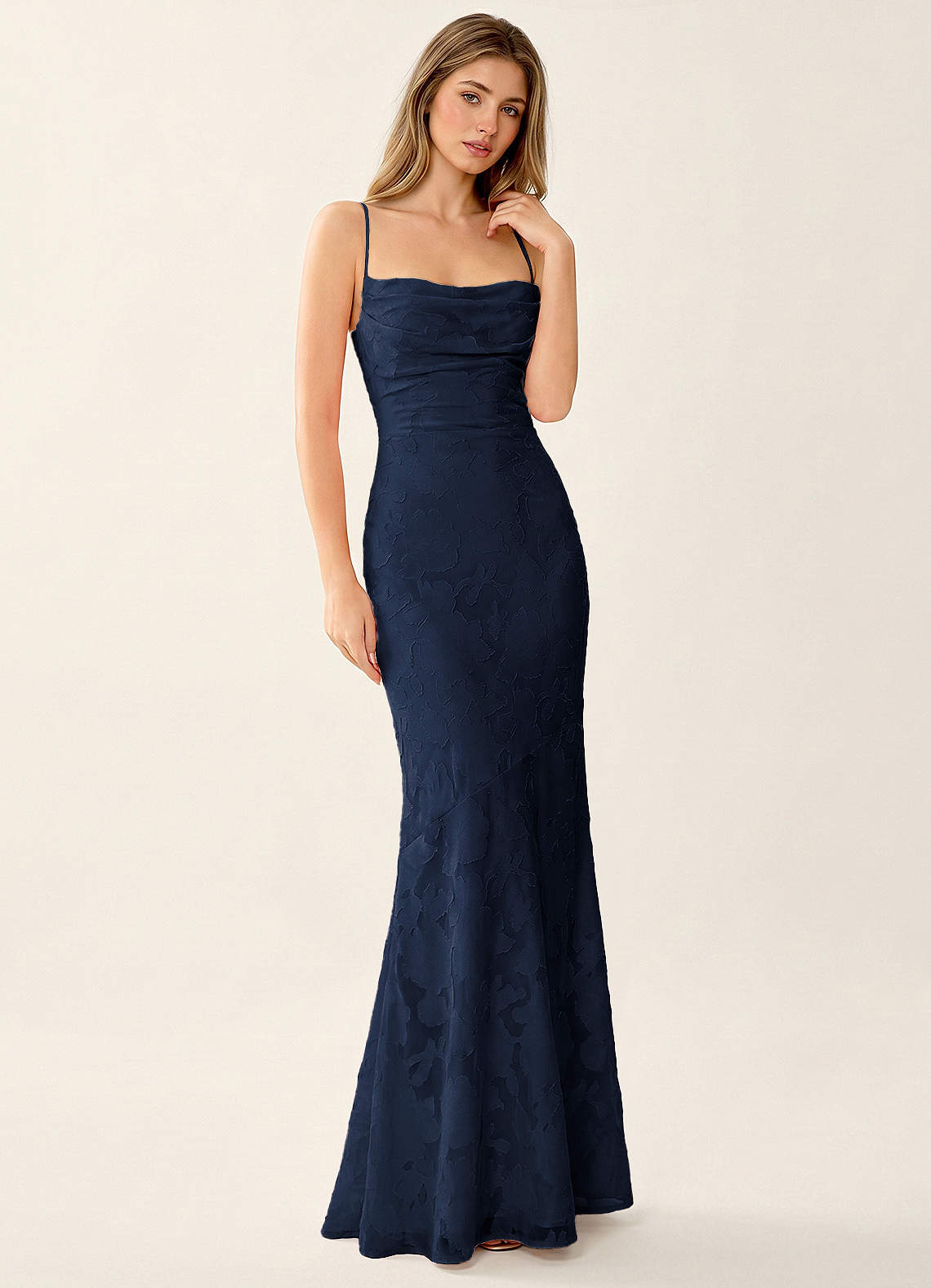 Natasha Mermaid Spaghetti-Strap Floral Burnout Evening Dress in Burgundy