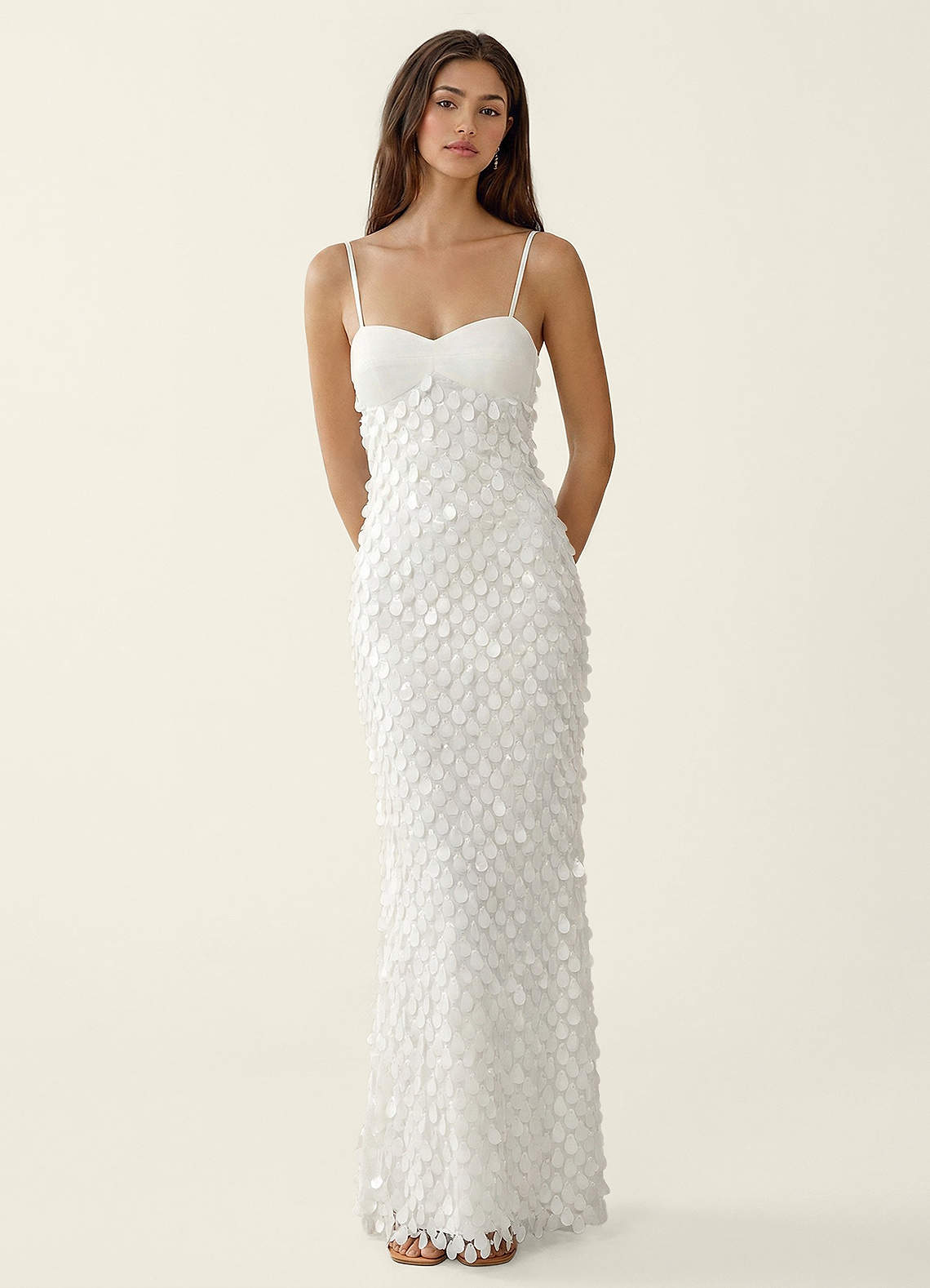 Mentino Strapless 3D Floral Lace Prom Dress in White