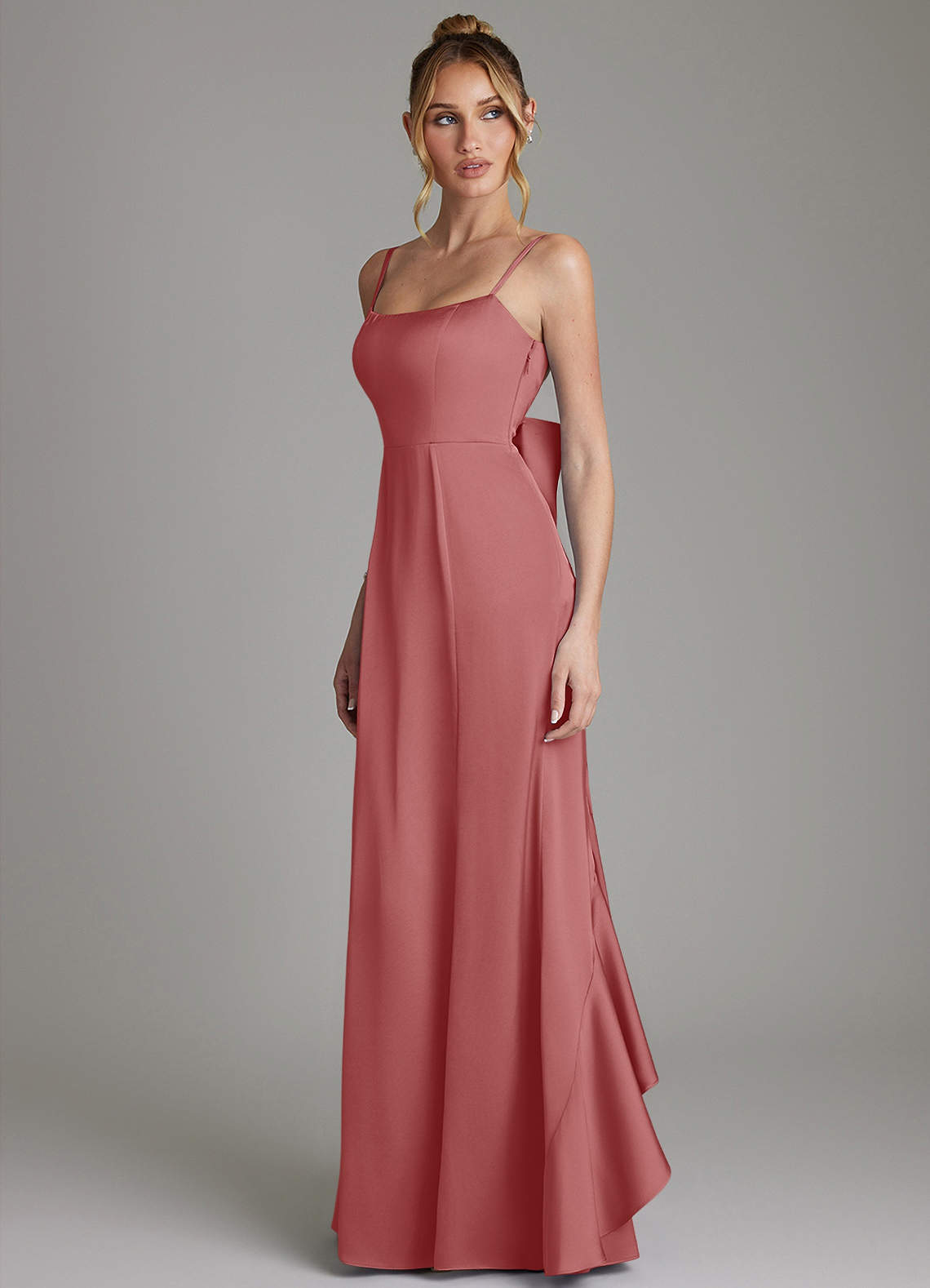Zherra Mermaid Scoop-Neck Stretch Satin Bridesmaid Dress in Antique Rose