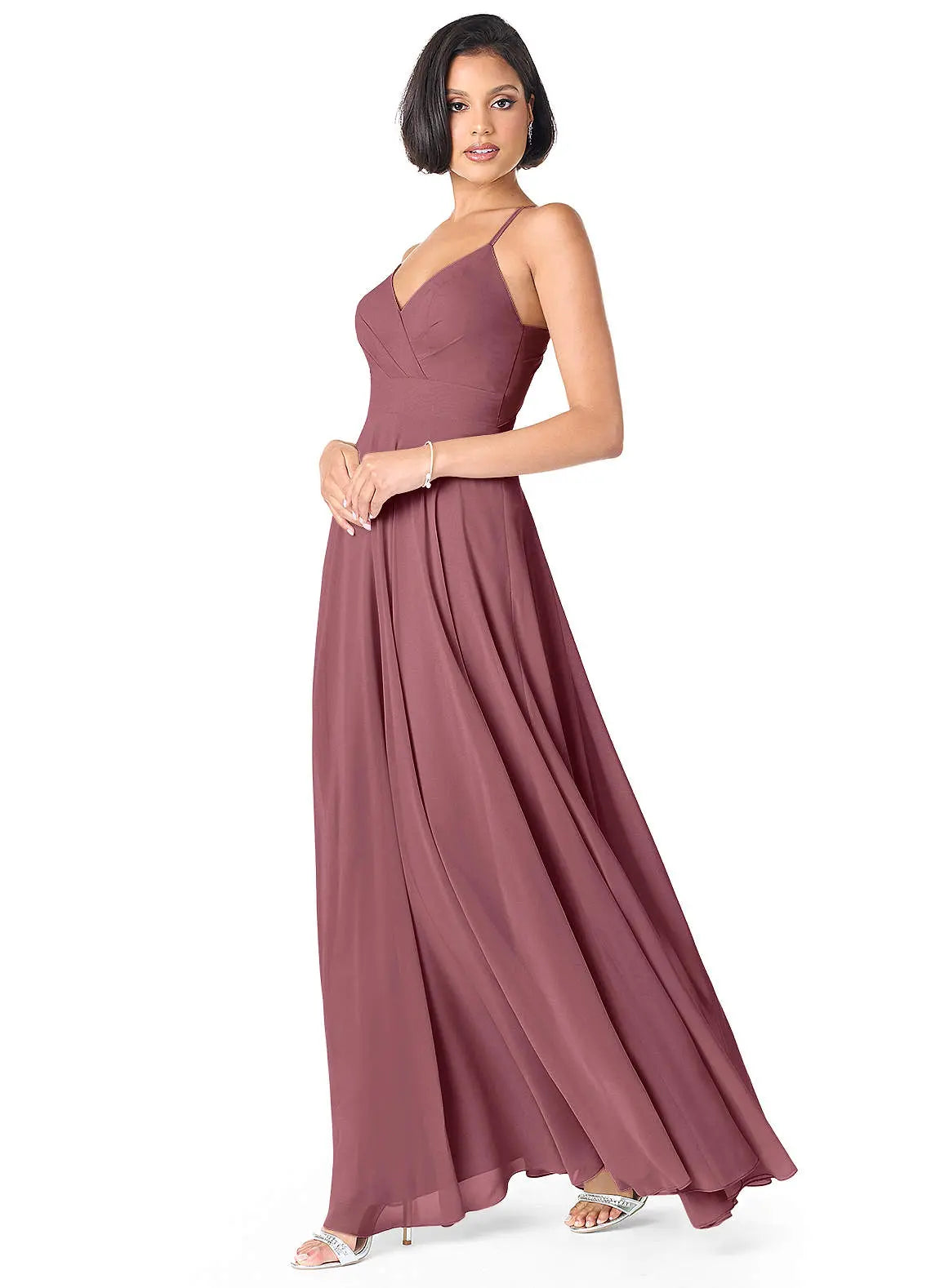 Avelina A-Line V-Neck Chiffon Bridesmaid Dress in Desert Rose