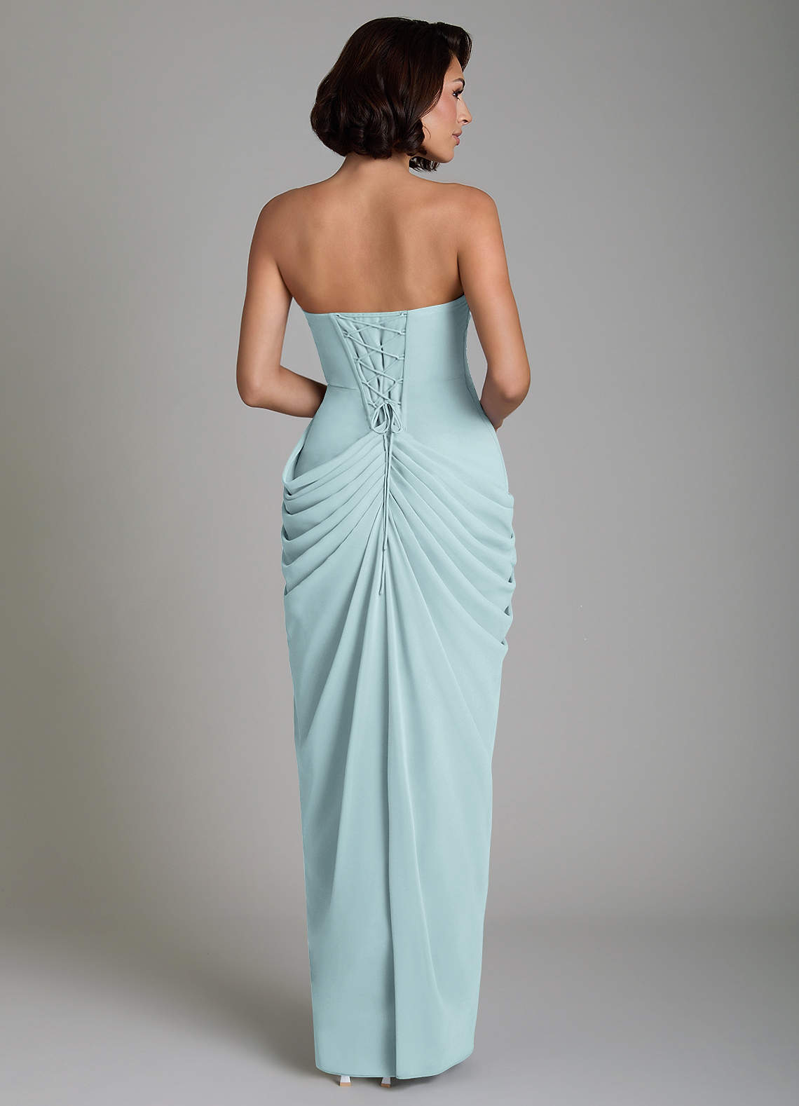Nyra Sheath Strapless Chiffon Bridesmaid Dress in Mist