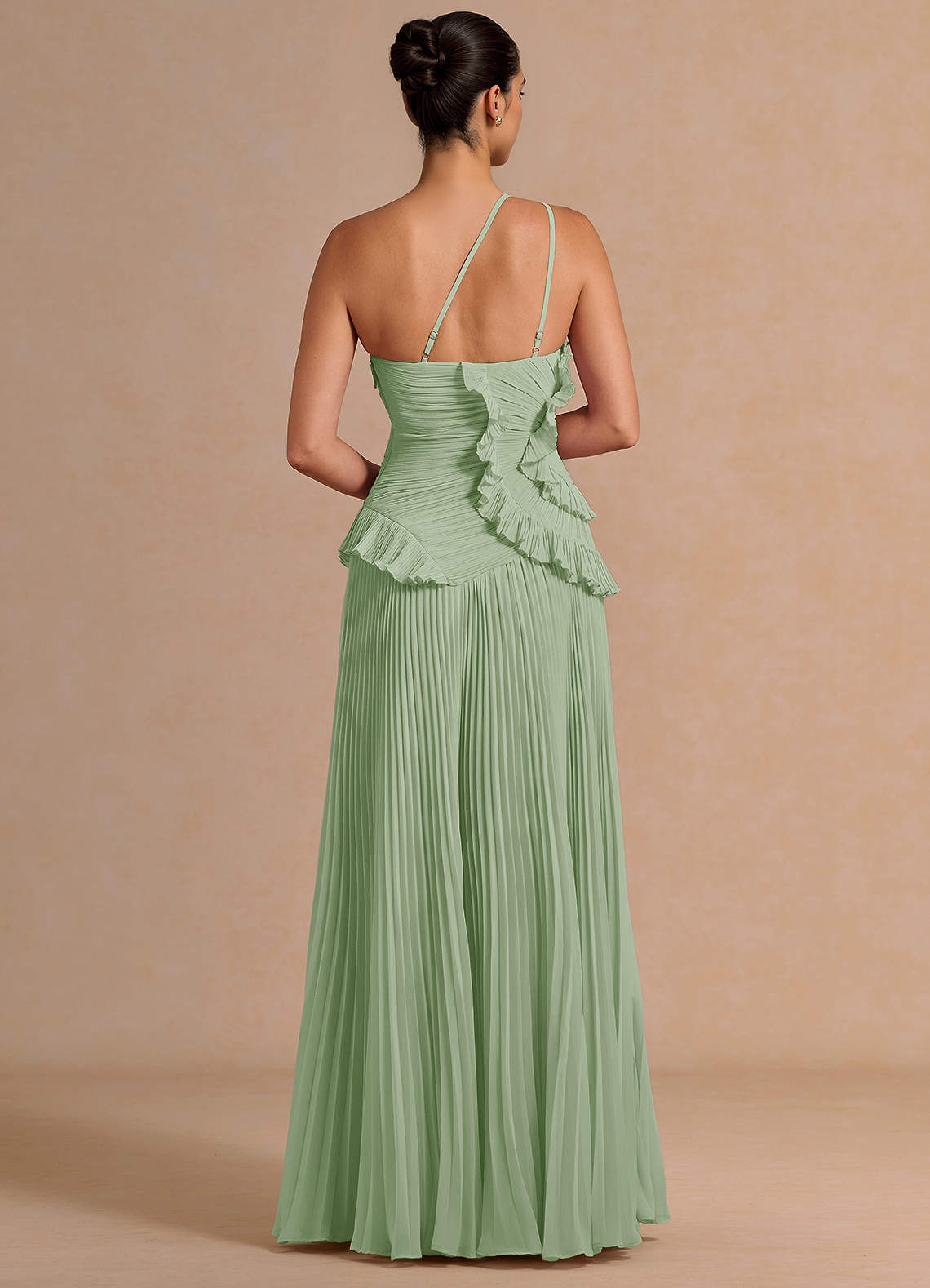 Melody A-Line One-Shoulder Chiffon Evening Dress in Light Green