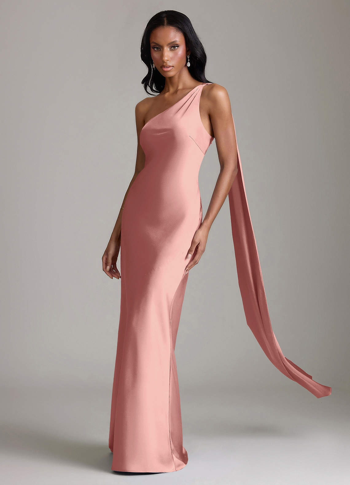 Juniper Mermaid One-Shoulder Stretch Satin Bridesmaid Dress in Rosette