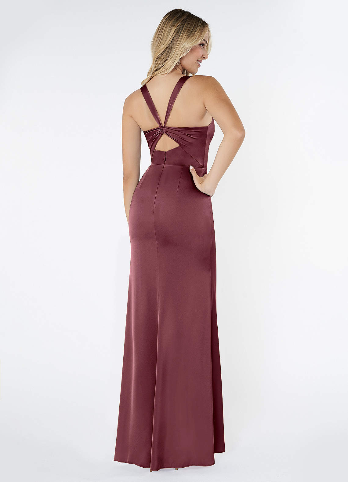 Mero Mermaid Square-Neck Stretch Satin Bridesmaid Dress in Desert Rose