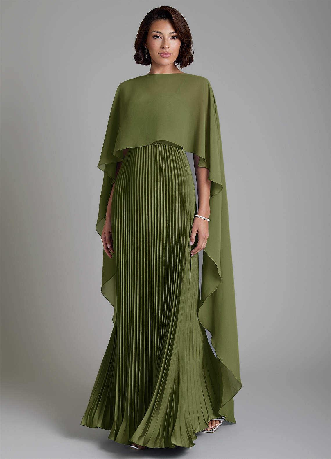Micah A-Line Sweetheart Stretch Satin and Chiffon Bridesmaid Dress in Olive