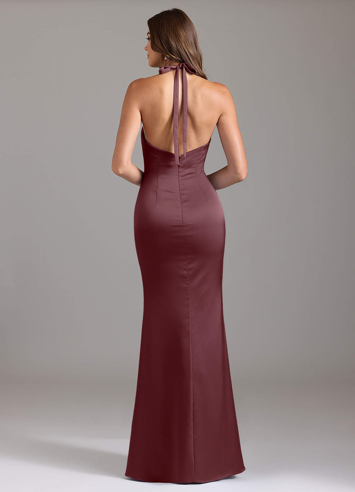 Valerie Mermaid V-Neck Stretch Satin Bridesmaid Dress in Sangria
