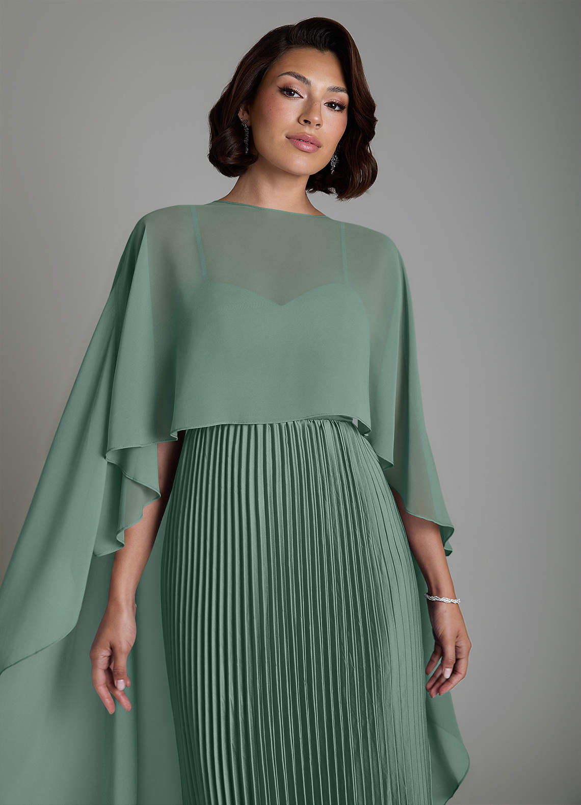 Micah A-Line Sweetheart Stretch Satin and Chiffon Bridesmaid Dress in Eucalyptus