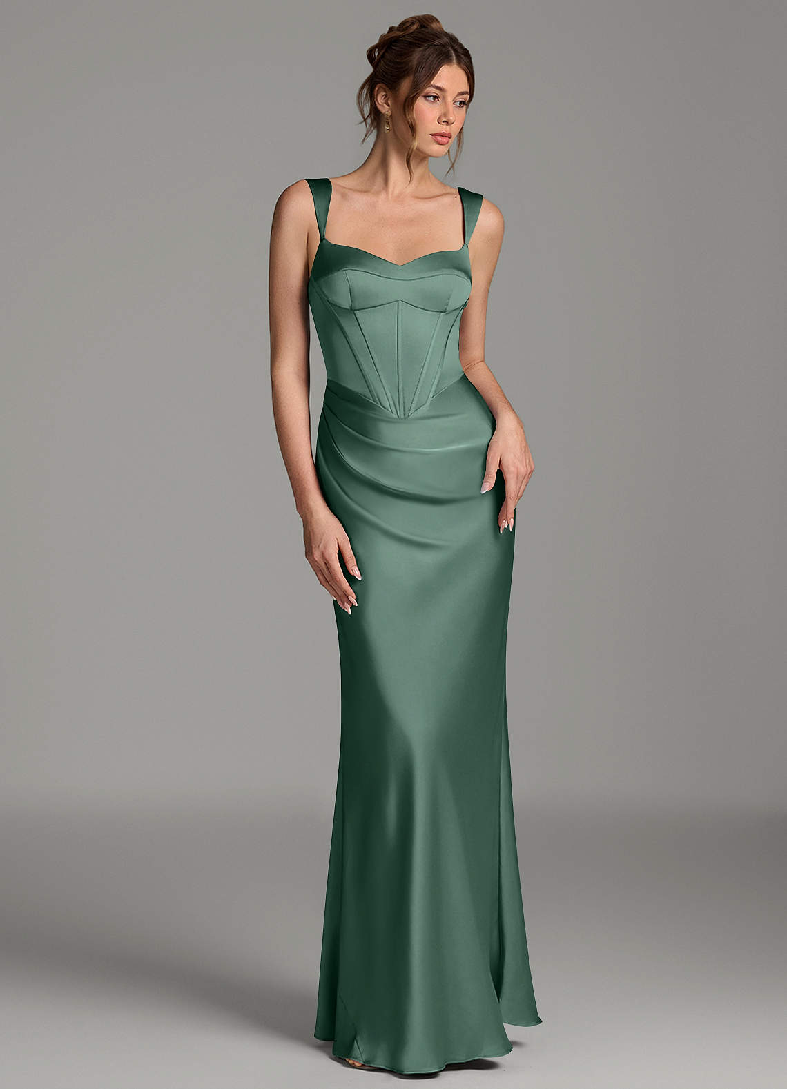 Mela Sheath Sweetheart Stretch Satin Bridesmaid Dress in Eucalyptus