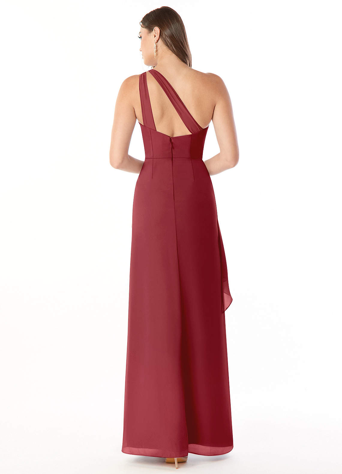 Maive Sheath One-Shoulder Chiffon Bridesmaid Dress in Pomegranate