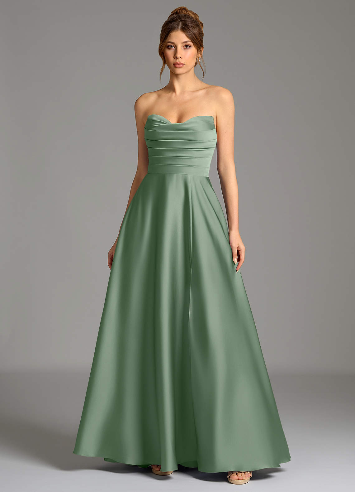 Ayla A-Line Sweetheart Stretch Satin Bridesmaid Dress in Matcha