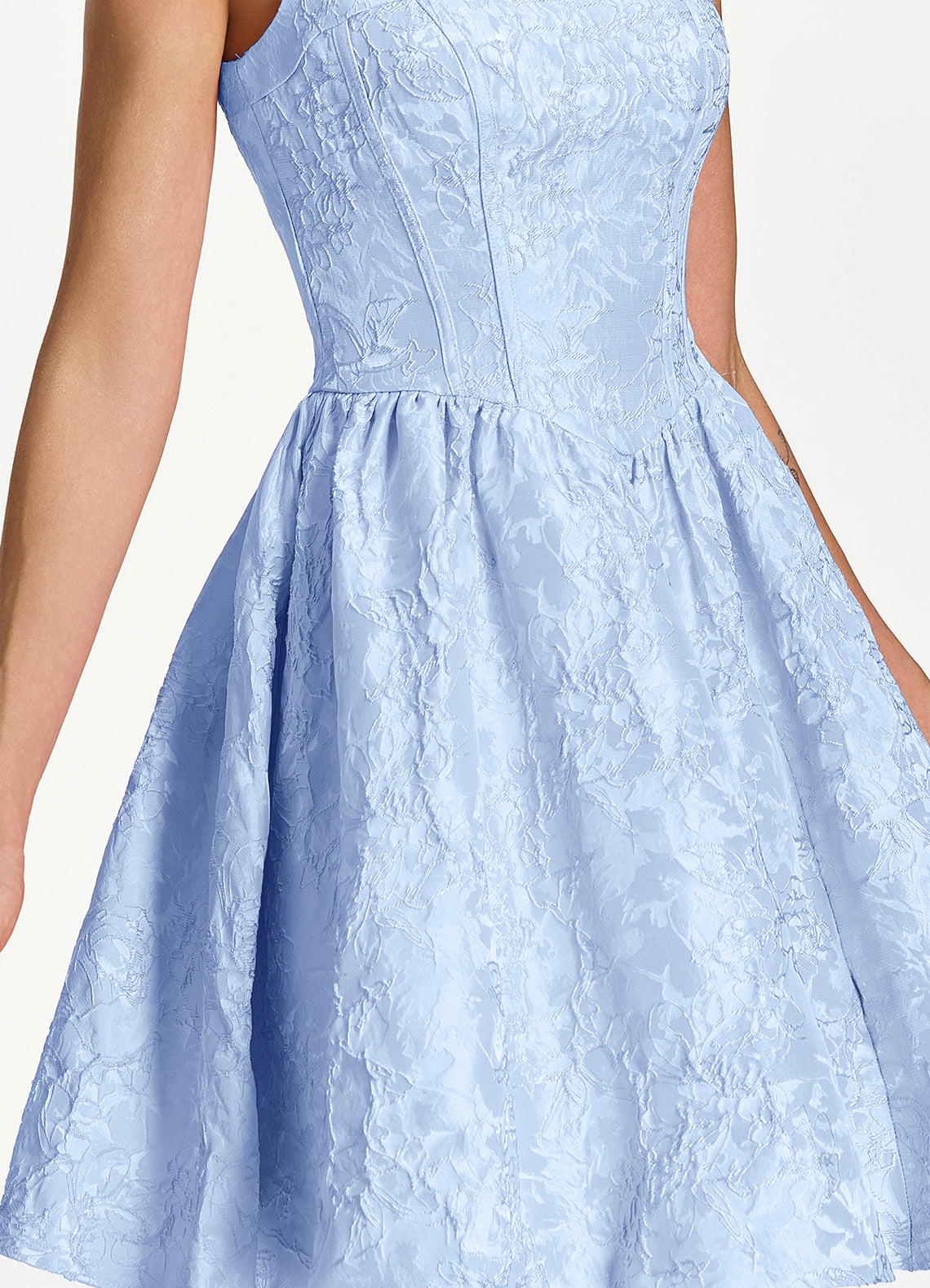 Lionelle Skater Mini Square-Neck Jacquard Prom Dress in Sky Blue - photo 7